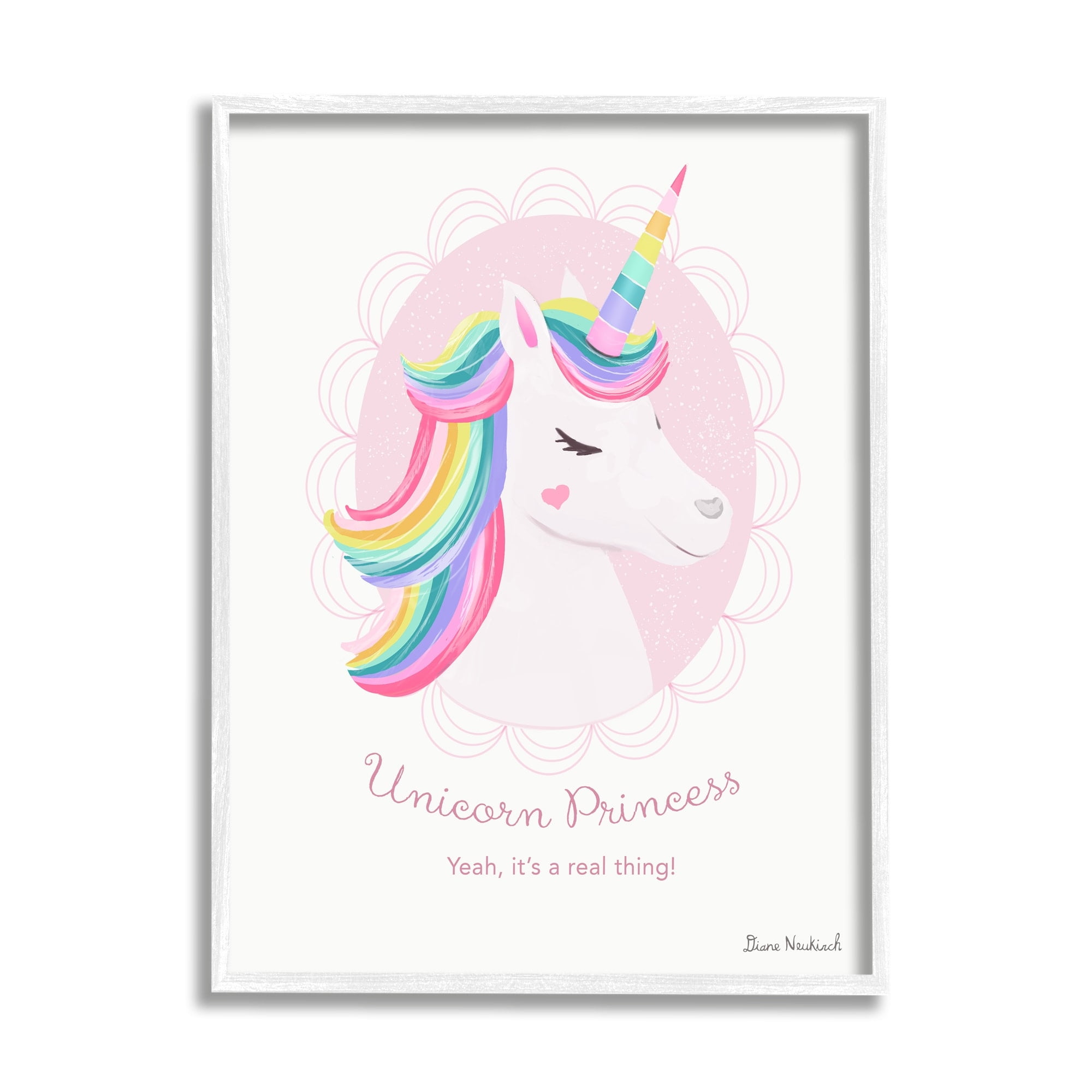 Stupell Industries Unicorn Princess Endearing Unicorn Portrait Fantasy Rainbow Graphic Art White Framed Art Print Wall Art, Design by Diane Neukirch