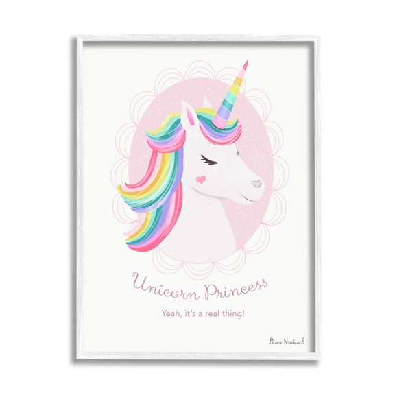 Stupell Industries Unicorn Princess Endearing Unicorn Portrait Fantasy Rainbow Graphic Art White Framed Art Print Wall Art, Design by Diane Neukirch
