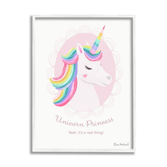 Stupell Industries Unicorn Princess Endearing Unicorn Portrait Fantasy Rainbow Graphic Art White Framed Art Print Wall Art, Design by Diane Neukirch