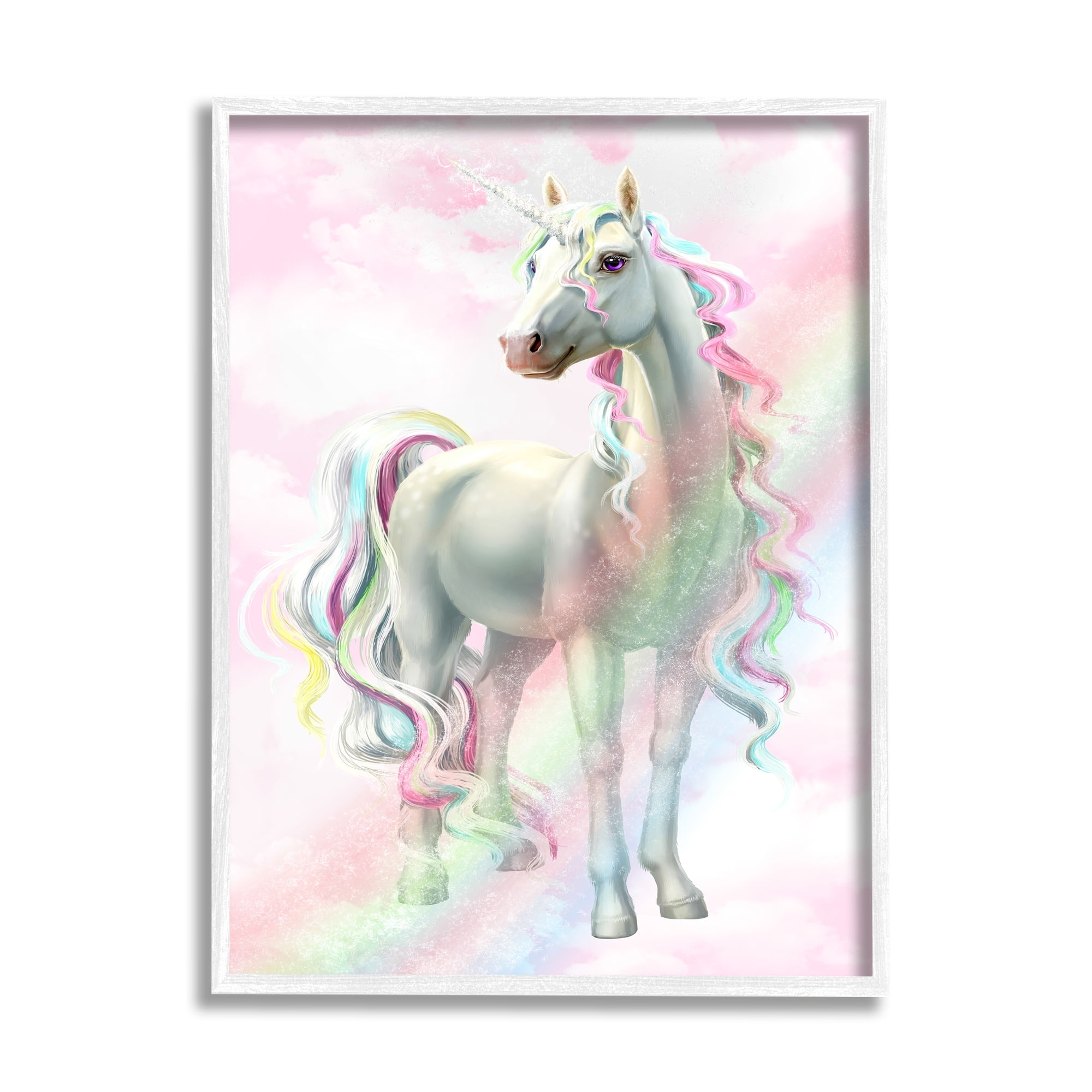 Stupell Industries Unicorn Rainbow Clouds Pink Children's Dream Fantasy, 16 x 20,Design by Ziwei Li