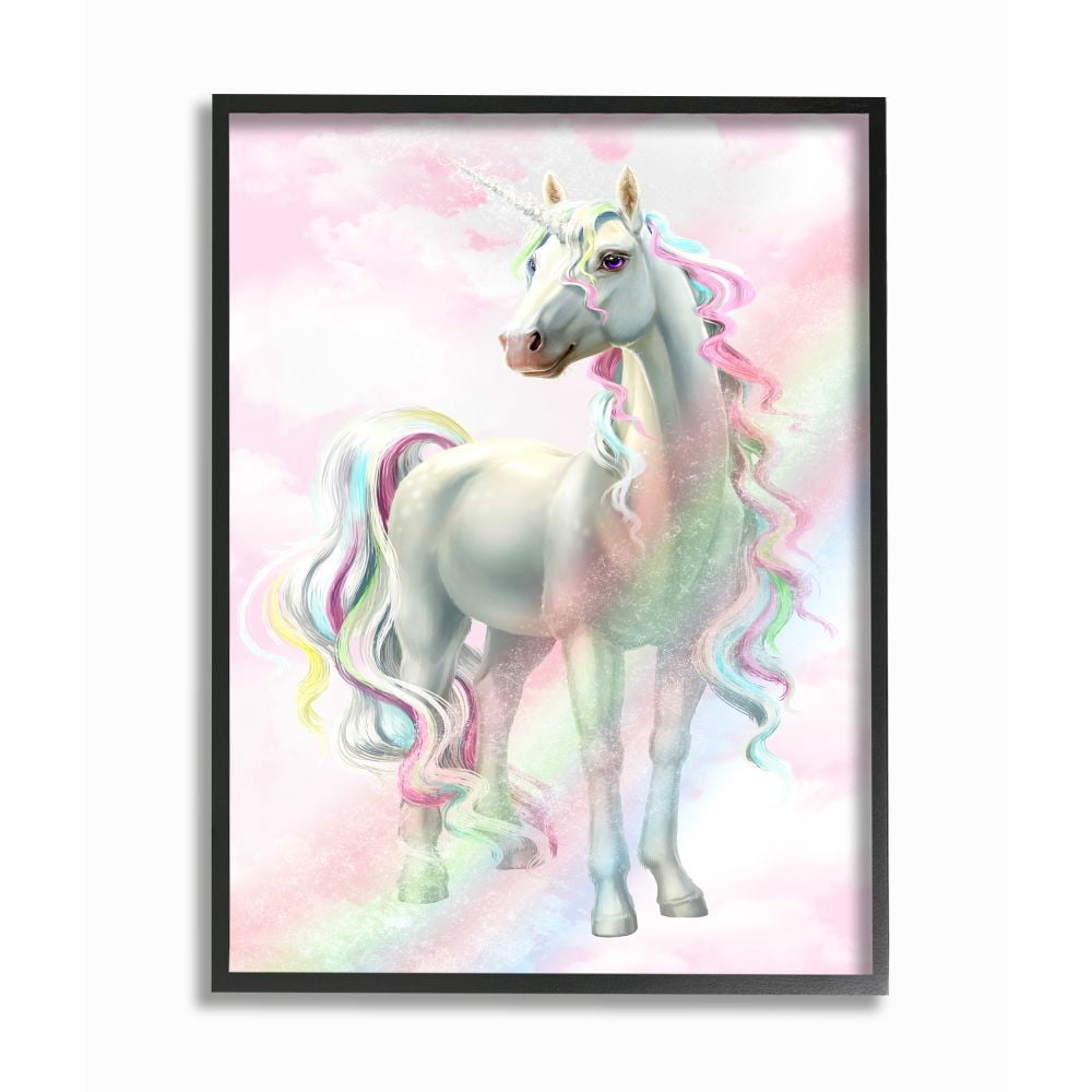 Stupell Industries Unicorn Rainbow Clouds Pink Children's Dream Fantasy Framed Wall Art Design by Ziwei Li, 24" x 30", Black Framed