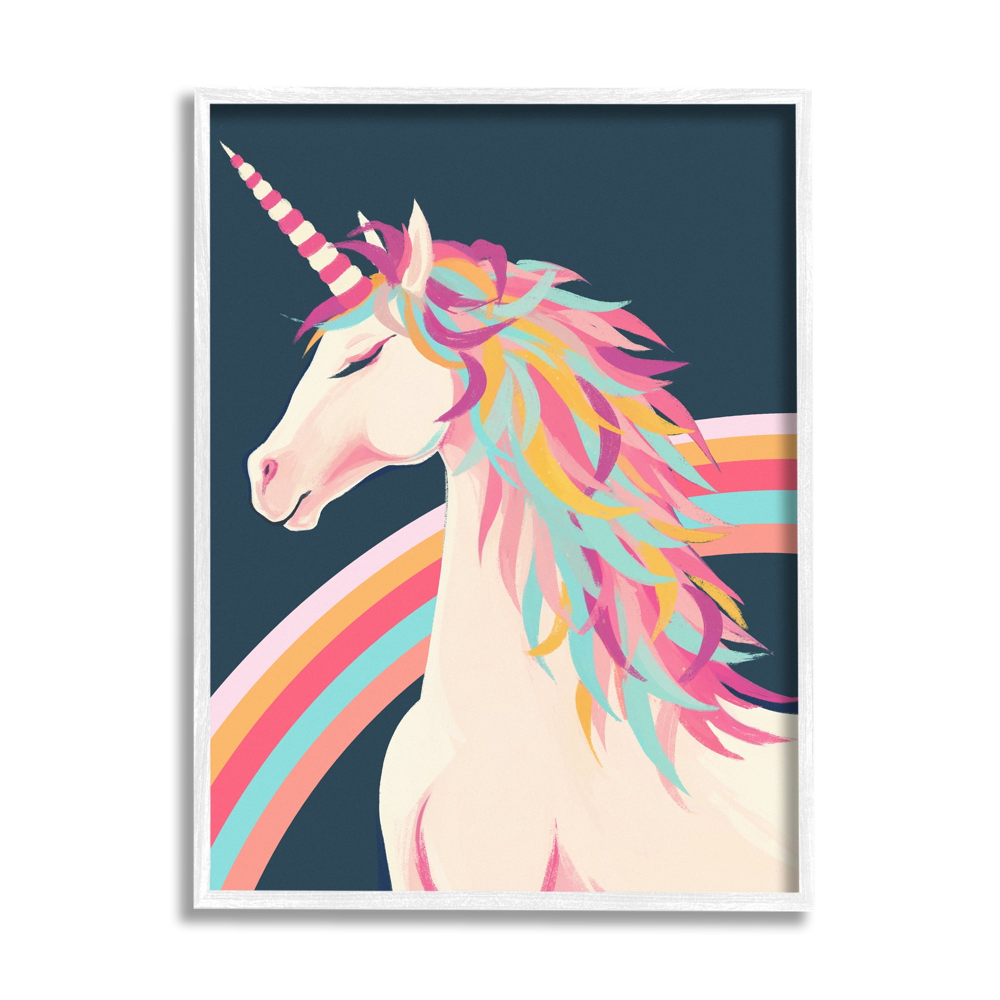 Stupell Industries Unicorn Rainbow Mane Fairy Tales & Fantasy Painting White Framed Art Print Wall Art, 24 x 30
