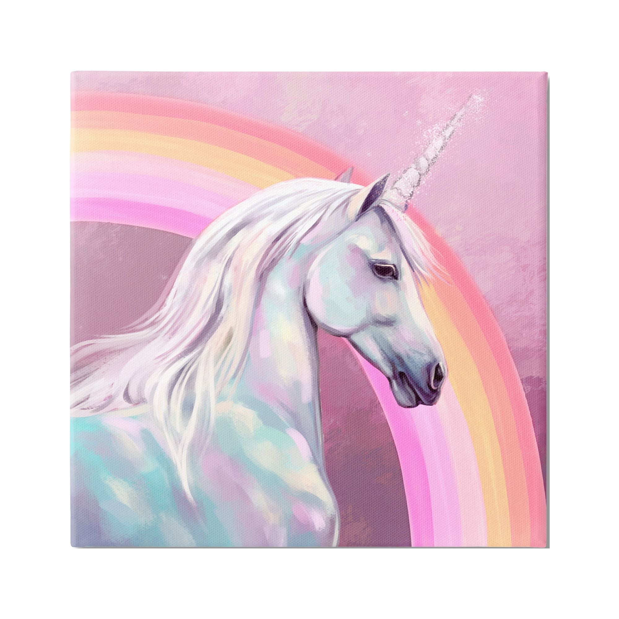 Stupell Industries Unicorn & Rainbow Portrait Fairy Tales & Fantasy Painting Gallery Wrapped Canvas Print Wall Art, 24 x 24