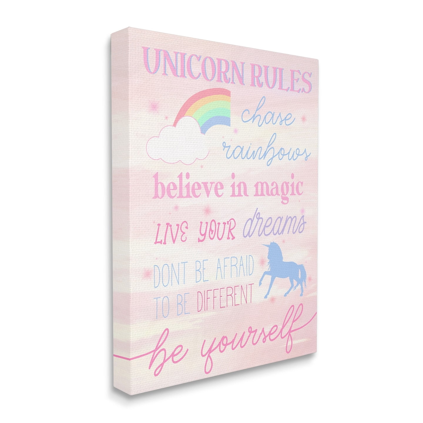 Stupell Industries Unicorn Rules Happiness Rainbow Pink Sky Canvas Wall Art, 30 x 40, Design by Daphne Polselli