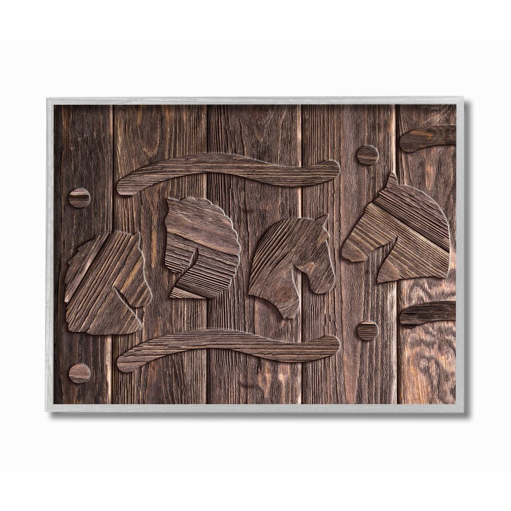 Stupell Industries Unicorn Rustic Etch Wood Grain Brown Digital Design Framed Wall Art Design by Ziwei Li, 11" x 14", Gray Framed
