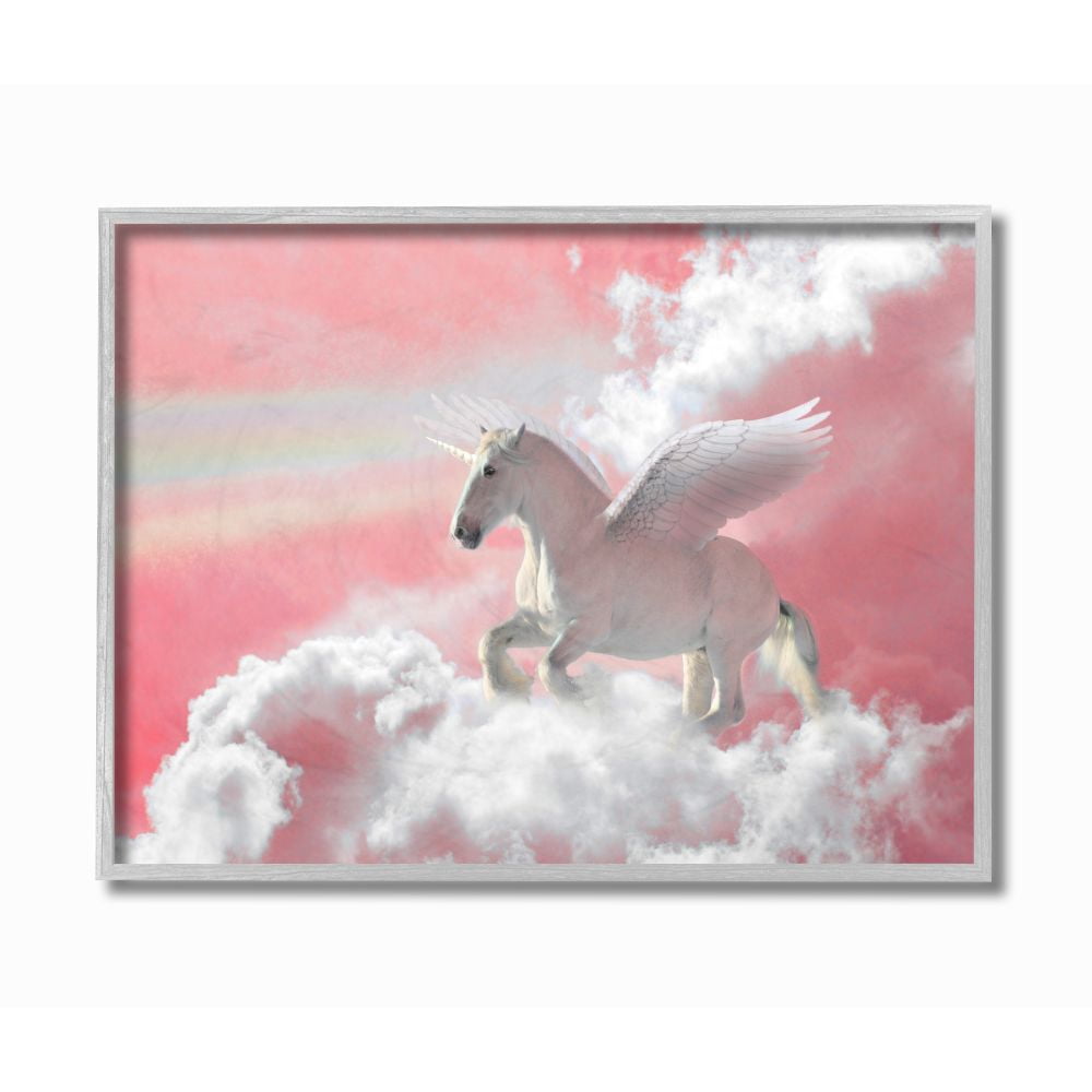 Stupell Industries Unicorn Sky Pink Rainbow Kids Design Framed Wall Art by Ziwei Li
