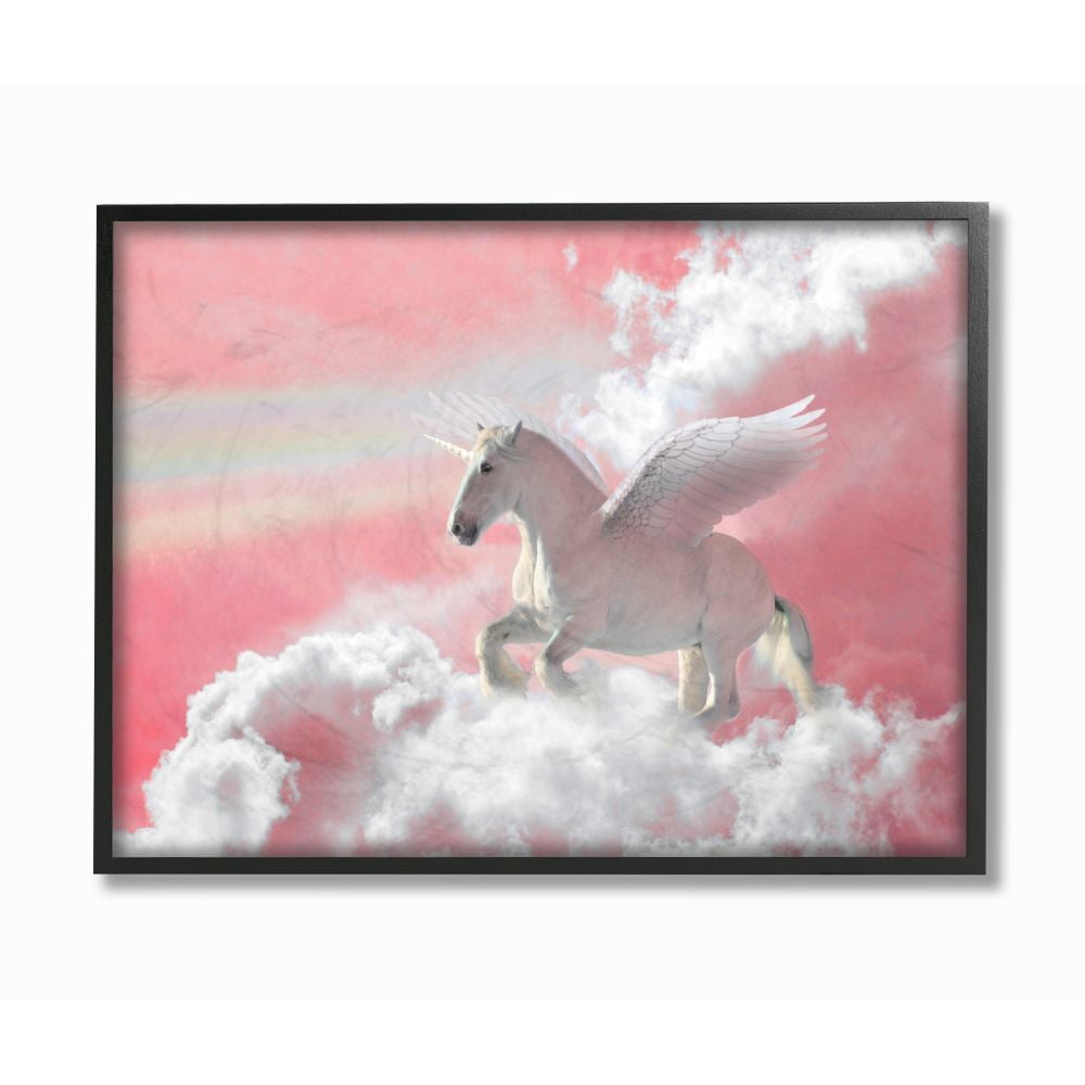 Stupell Industries Unicorn Sky Pink Rainbow Kids Design Framed Wall Art by Ziwei Li