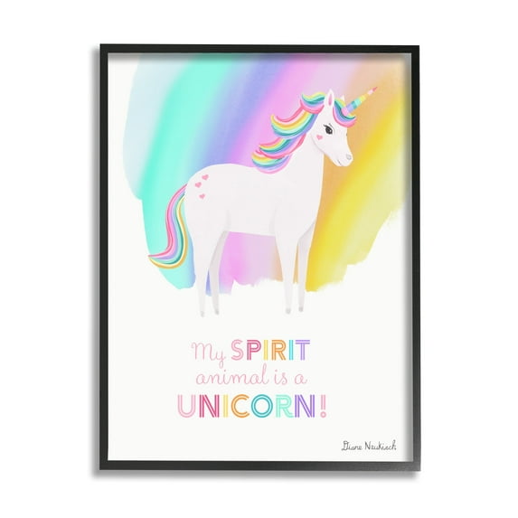 Stupell Industries Unicorn Spirit Animal Vivid Fantasy Rainbow Pony Graphic Art Black Framed Art Print Wall Art, Design by Diane Neukirch
