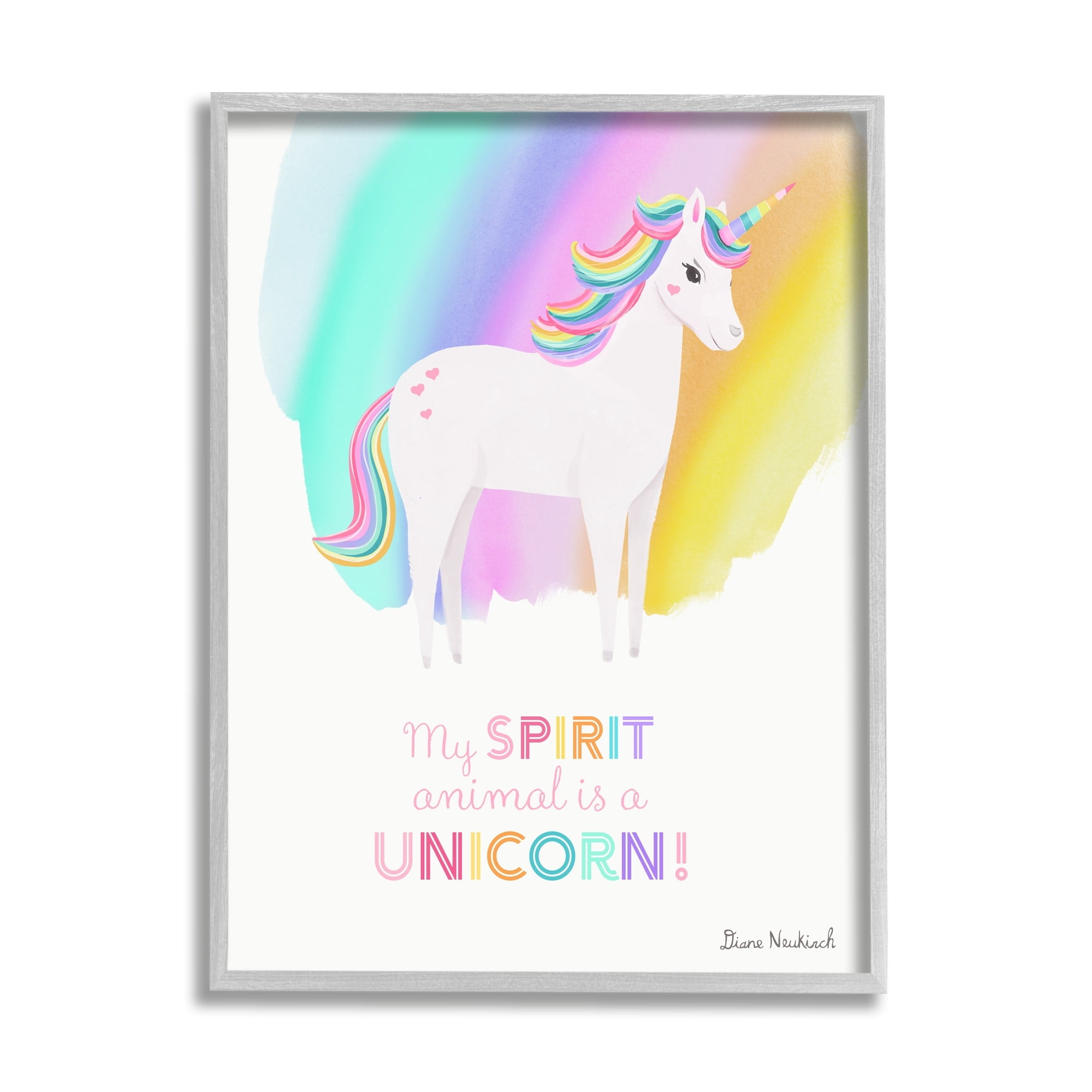 Stupell Industries Unicorn Spirit Animal Vivid Fantasy Rainbow Pony Graphic Art Gray Framed Art Print Wall Art, Design by Diane Neukirch