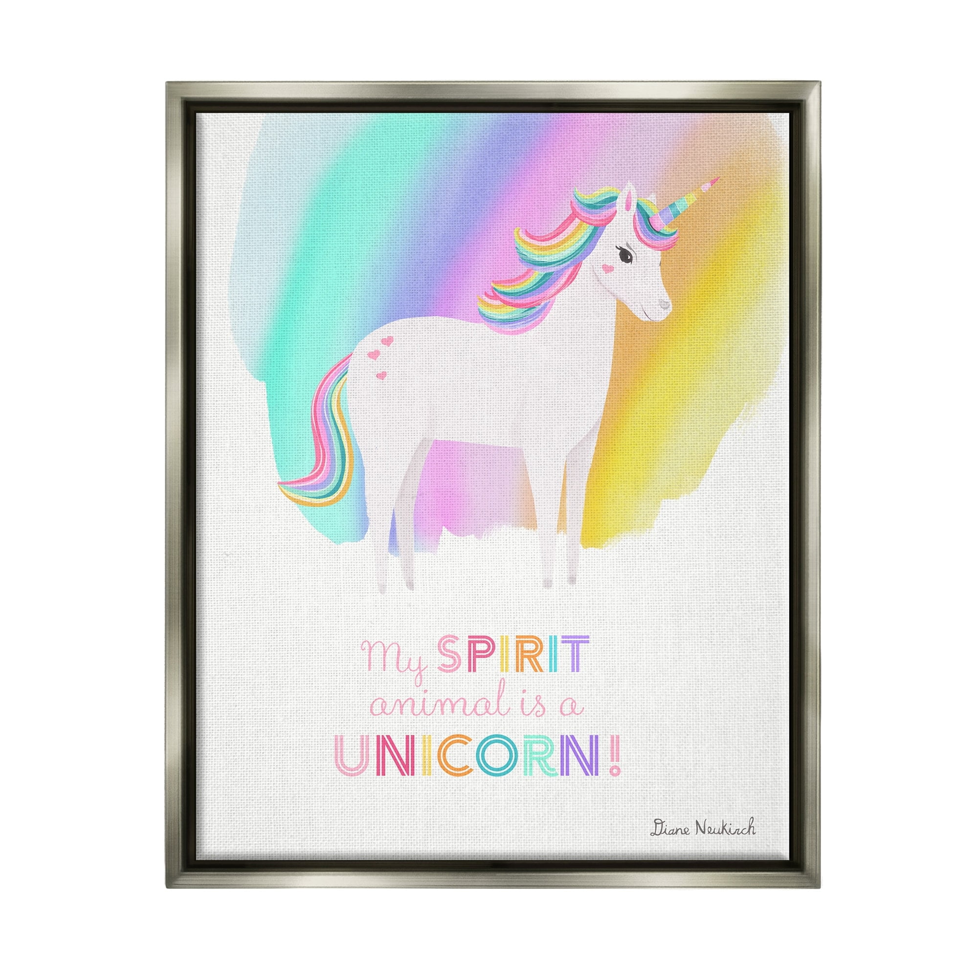 Stupell Industries Unicorn Spirit Animal Vivid Fantasy Rainbow Pony Graphic Art Luster Gray Floating Framed Canvas Print Wall Art, Design by Diane Neukirch