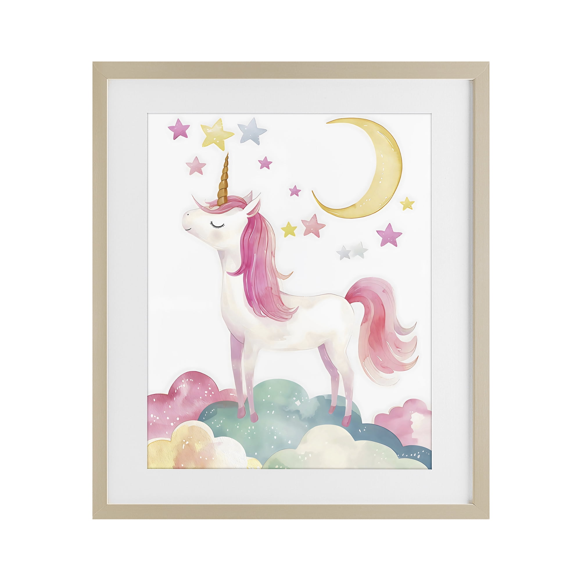 Stupell Industries Unicorn Standing On Clouds Birch Framed Print Under Glass, design by Creative Studio