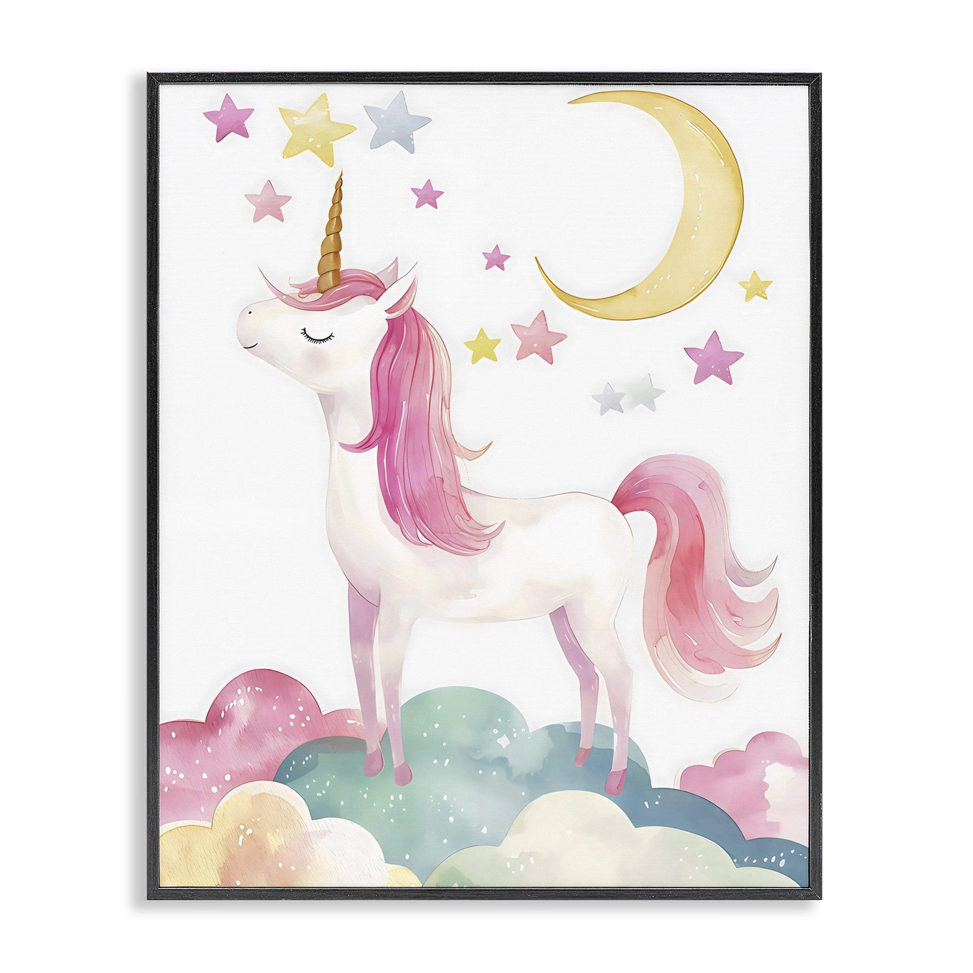 Stupell Industries Unicorn Standing On Clouds Black Framed Giclee Art, design by Creative Studio