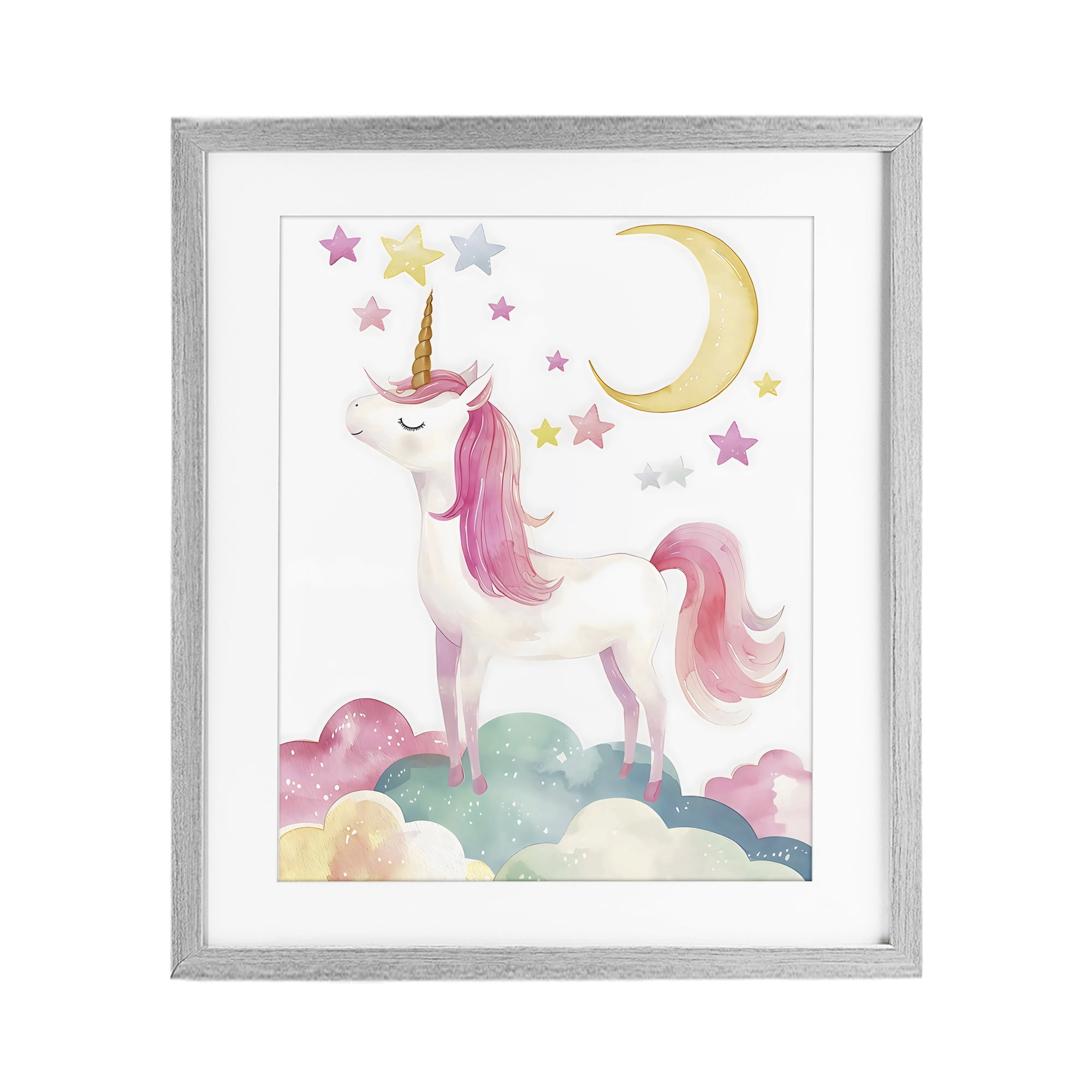 Stupell Industries Unicorn Standing On Clouds Gray Framed Print Under Glass, design by Creative Studio