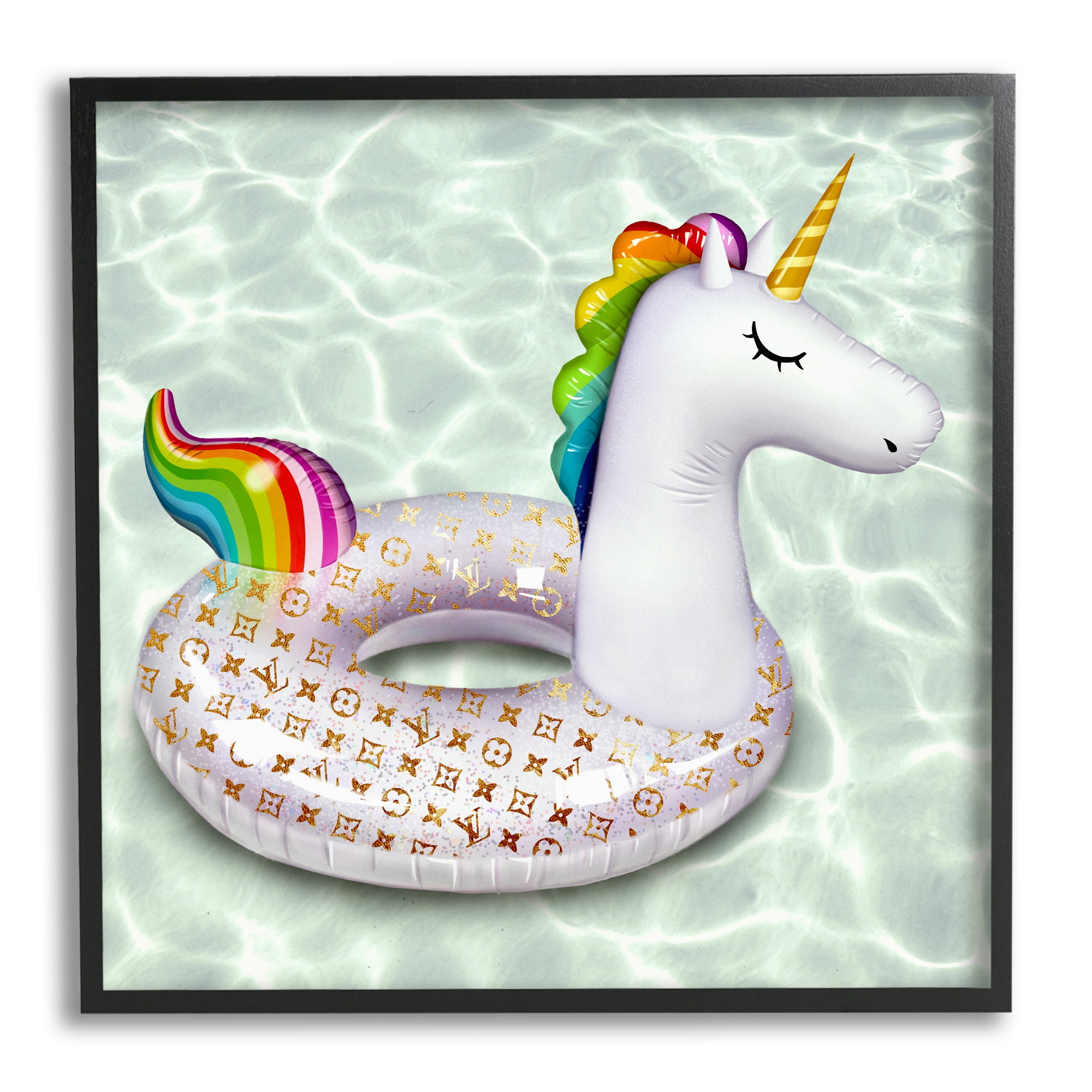 Stupell Industries Unicorn Summer Pool Float Glam Fashion Pattern Graphic Art Black Framed Art Print Wall Art, Design by Ziwei Li