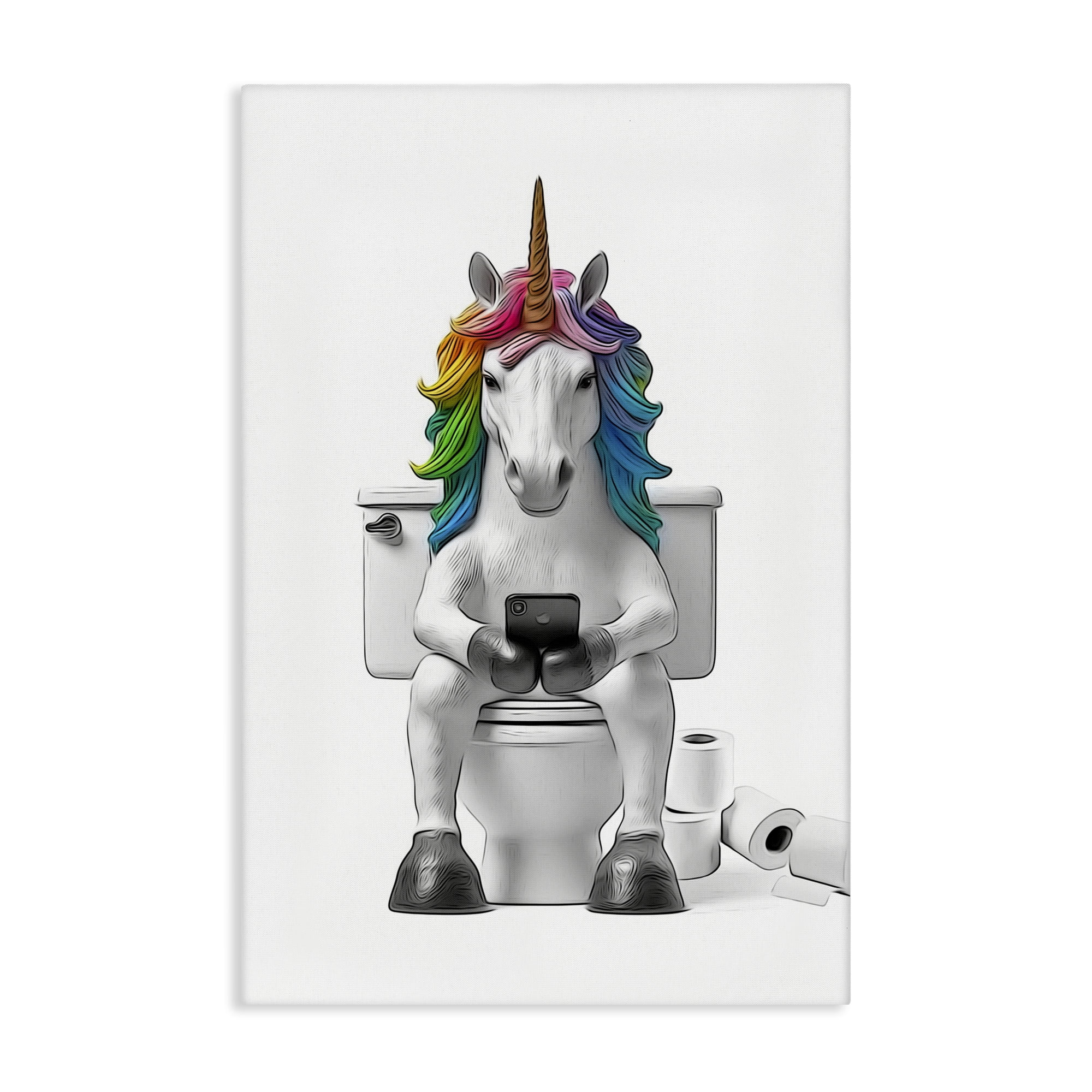Stupell Industries Unicorn Texting on Toilet Typography Painting Gallery Wrapped Canvas Art Print Wall Art, 20 x 30