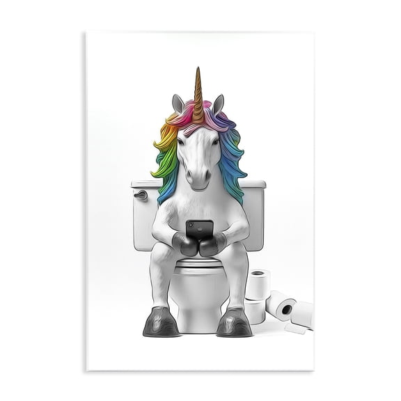 Stupell Industries Unicorn Texting on Toilet Typography Painting Unframed Art Print Wall Art, 13 x 19