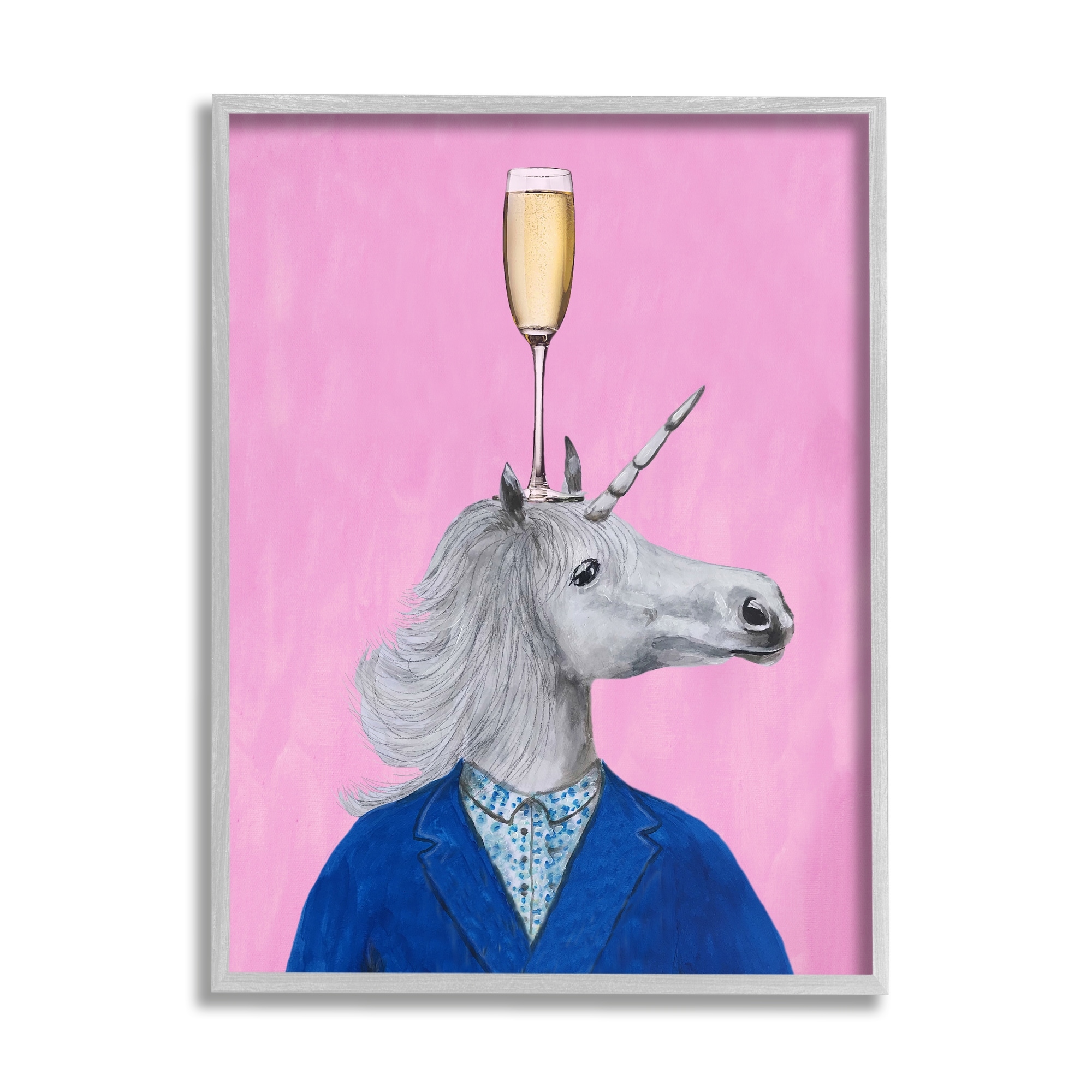 Stupell Industries Unicorn Wearing Suit Pink Background Champagne Glass , 11 x 14, Design by Coco de Paris
