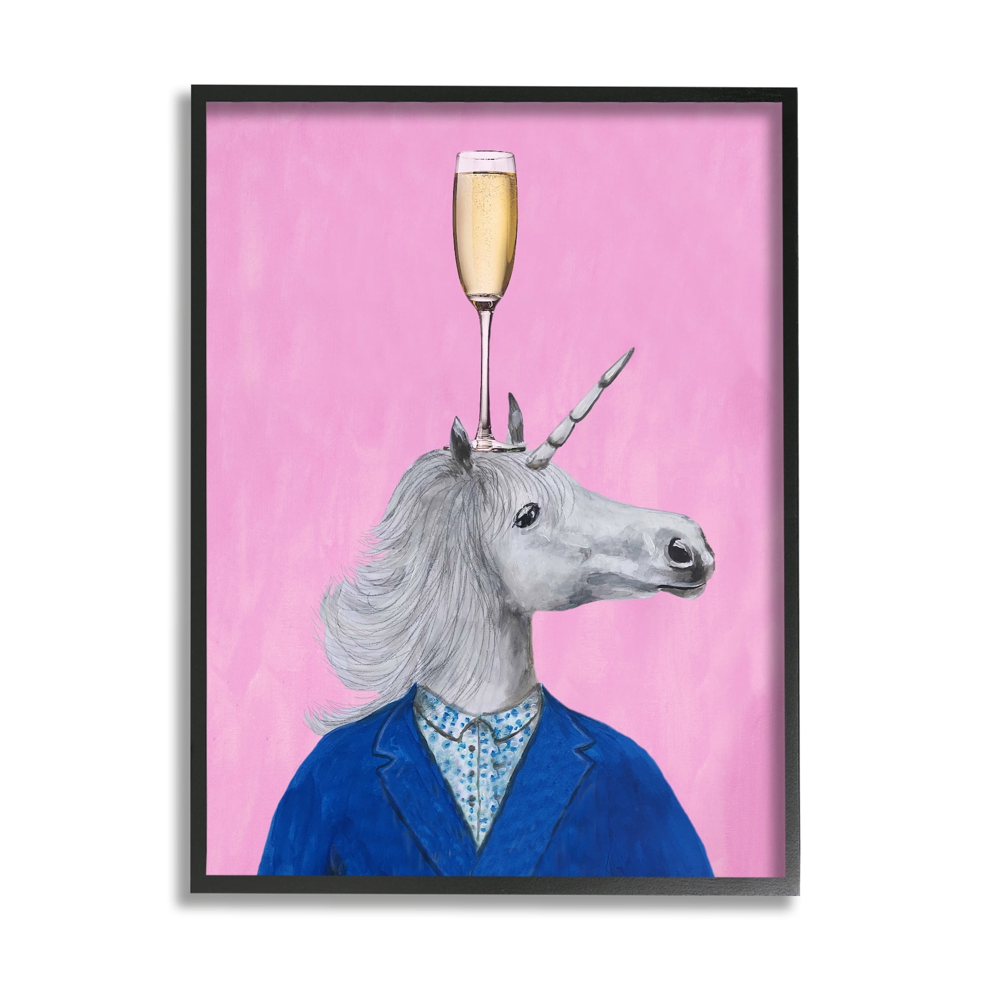 Stupell Industries Unicorn Wearing Suit Pink Background Champagne Glass , 16 x 20, Design by Coco de Paris