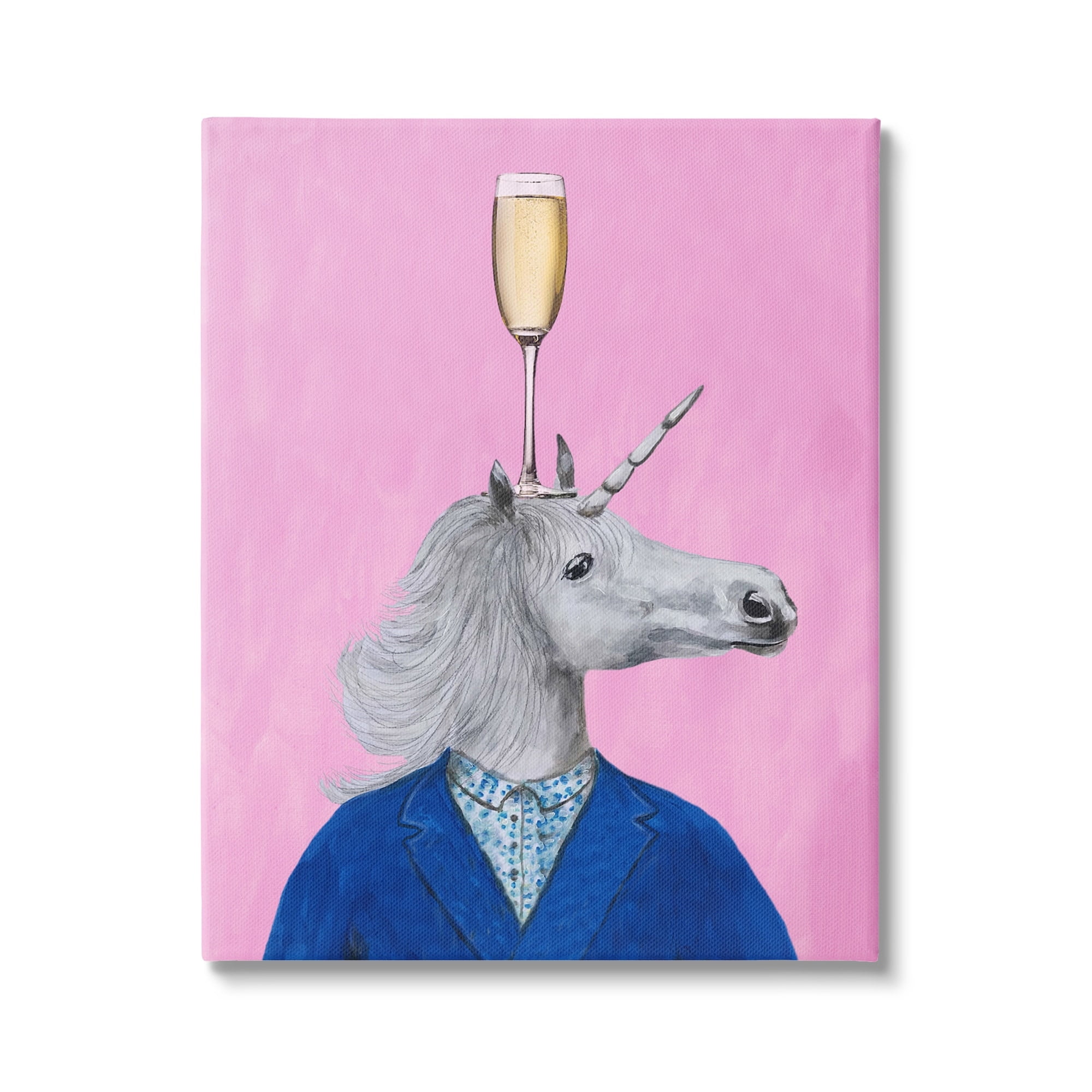Stupell Industries Unicorn Wearing Suit Pink Background Champagne Glass Novelty Painting Gallery-Wrapped Canvas Print Wall Art, 30 x 40, Design by Coco de Paris