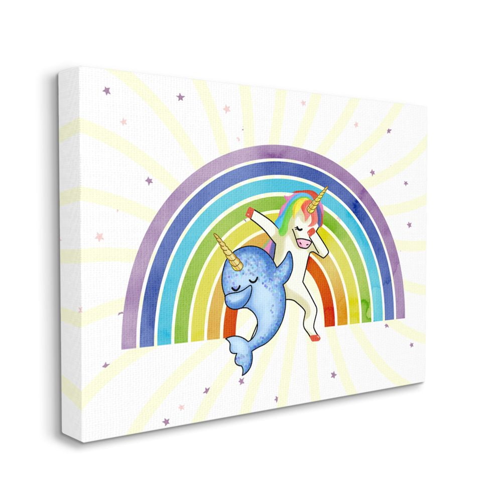 Stupell Industries Unicorn and Narwhal Fantasy Design Dab Dance Rainbow Canvas Wall Art Design by Ziwei Li, 36" x 48"