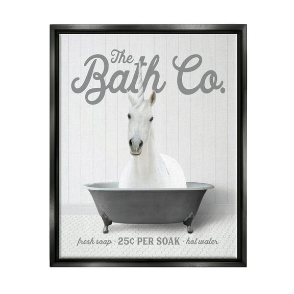 Stupell Industries Unicorn in Bathtub Animals & Insects Painting Black Floater Framed Art Print Wall Art, 17 x 21