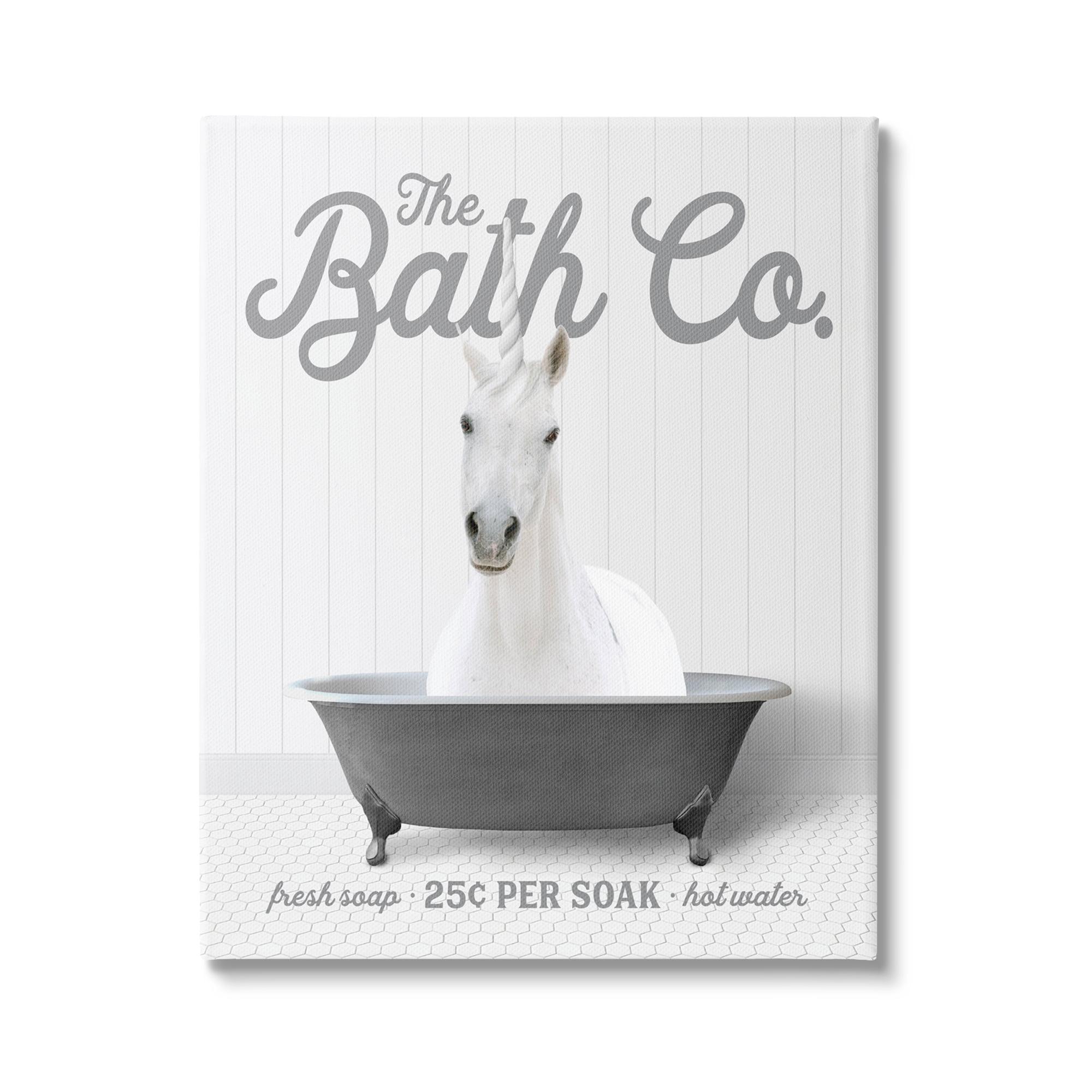 Stupell Industries Unicorn in Bathtub Animals & Insects Painting Gallery Wrapped Canvas Print Wall Art, 36 x 48
