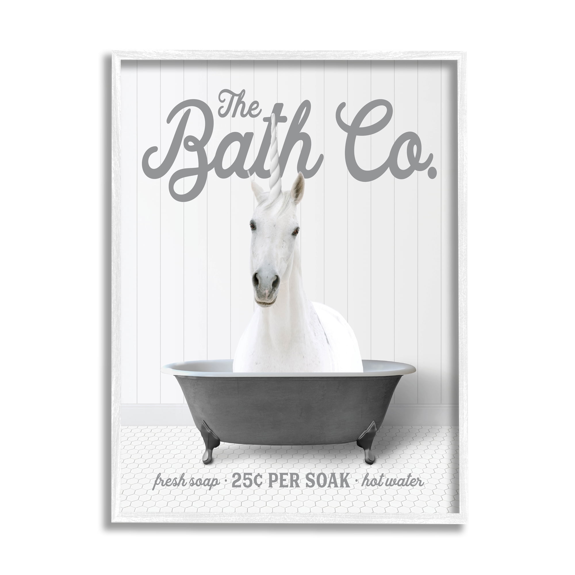Stupell Industries Unicorn in Bathtub Animals & Insects Painting White Framed Art Print Wall Art, 24 x 30