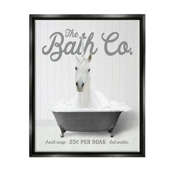 Stupell Industries Unicorn in Bubble Bath Animals & Insects Painting Black Floater Framed Art Print Wall Art, 17 x 21