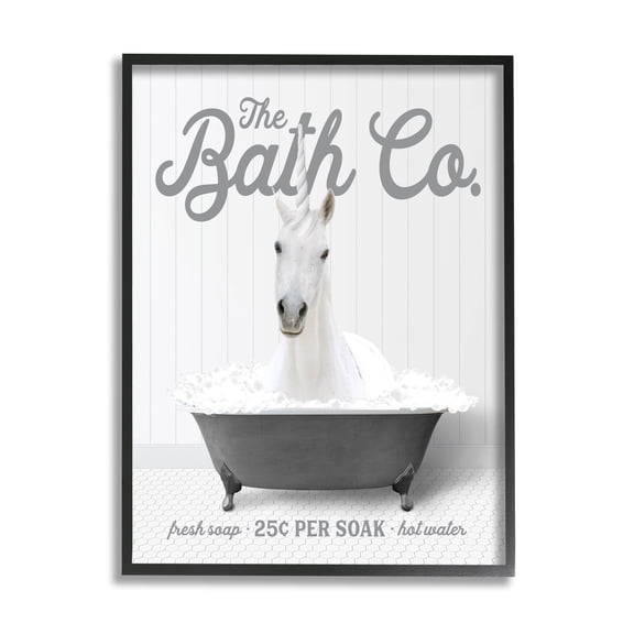 Stupell Industries Unicorn in Bubble Bath Animals & Insects Painting Black Framed Art Print Wall Art, 11 x 14