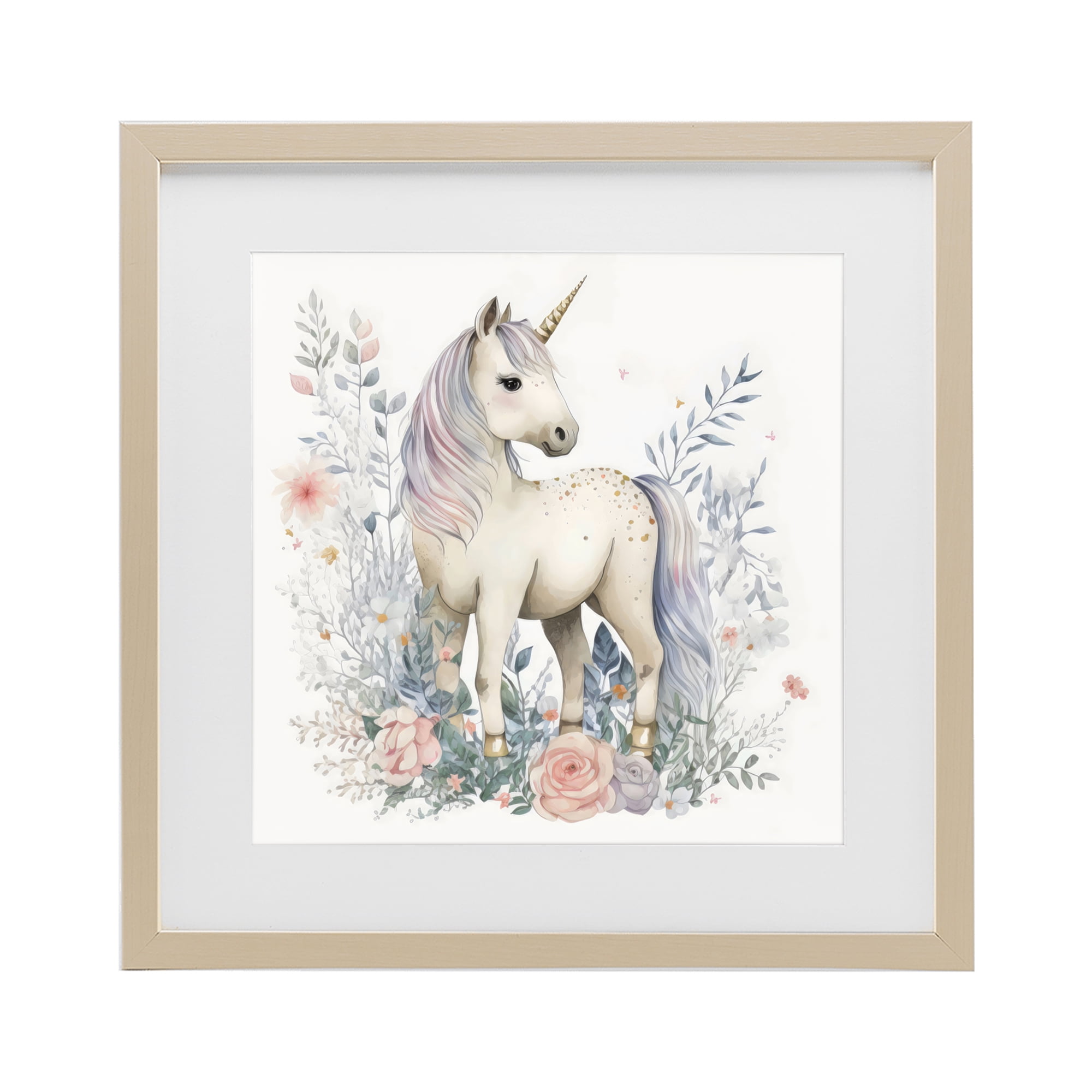 Stupell Industries Unicorn in Delicate Floral Forest Birch Framed Print Under Glass, design by Creative Studio
