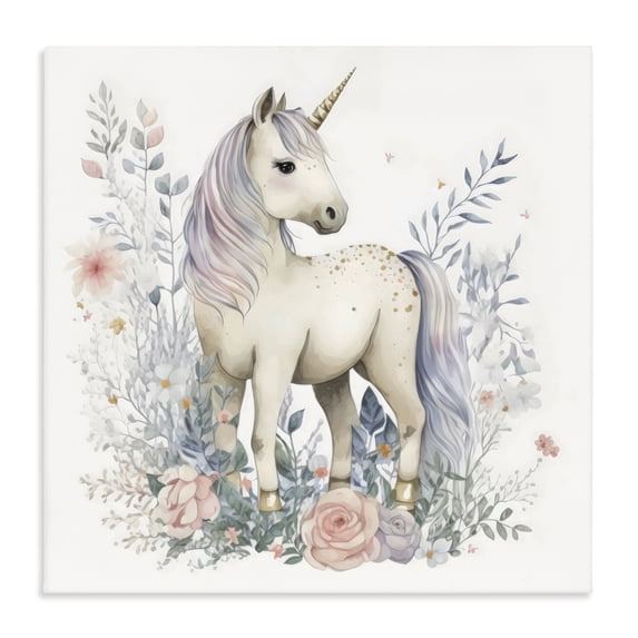 Stupell Industries Bohemian Unicorn in Delicate Floral Forest Canvas Art, 24 x 24, by Creative Studio