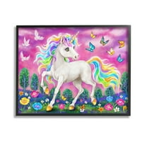 Stupell Industries Unicorn in Meadow Fairy Tales & Fantasy Painting Black Framed Art Print Wall Art, 14 x 11