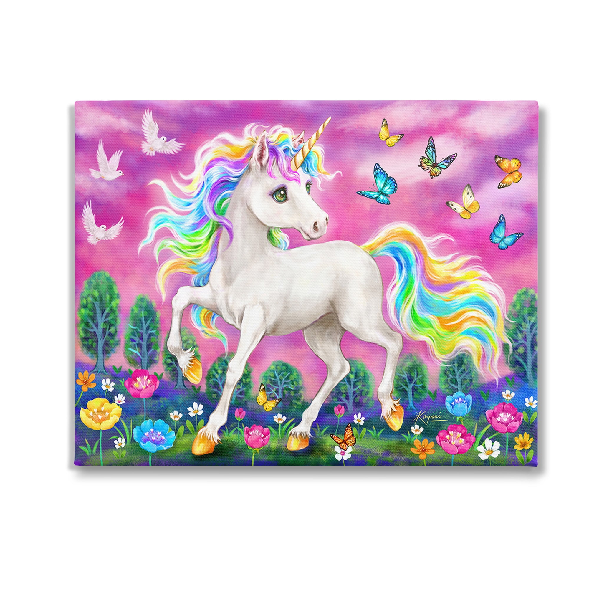 Stupell Industries Unicorn in Meadow Fairy Tales & Fantasy Painting Gallery Wrapped Canvas Art Print Wall Art, 20 x 16
