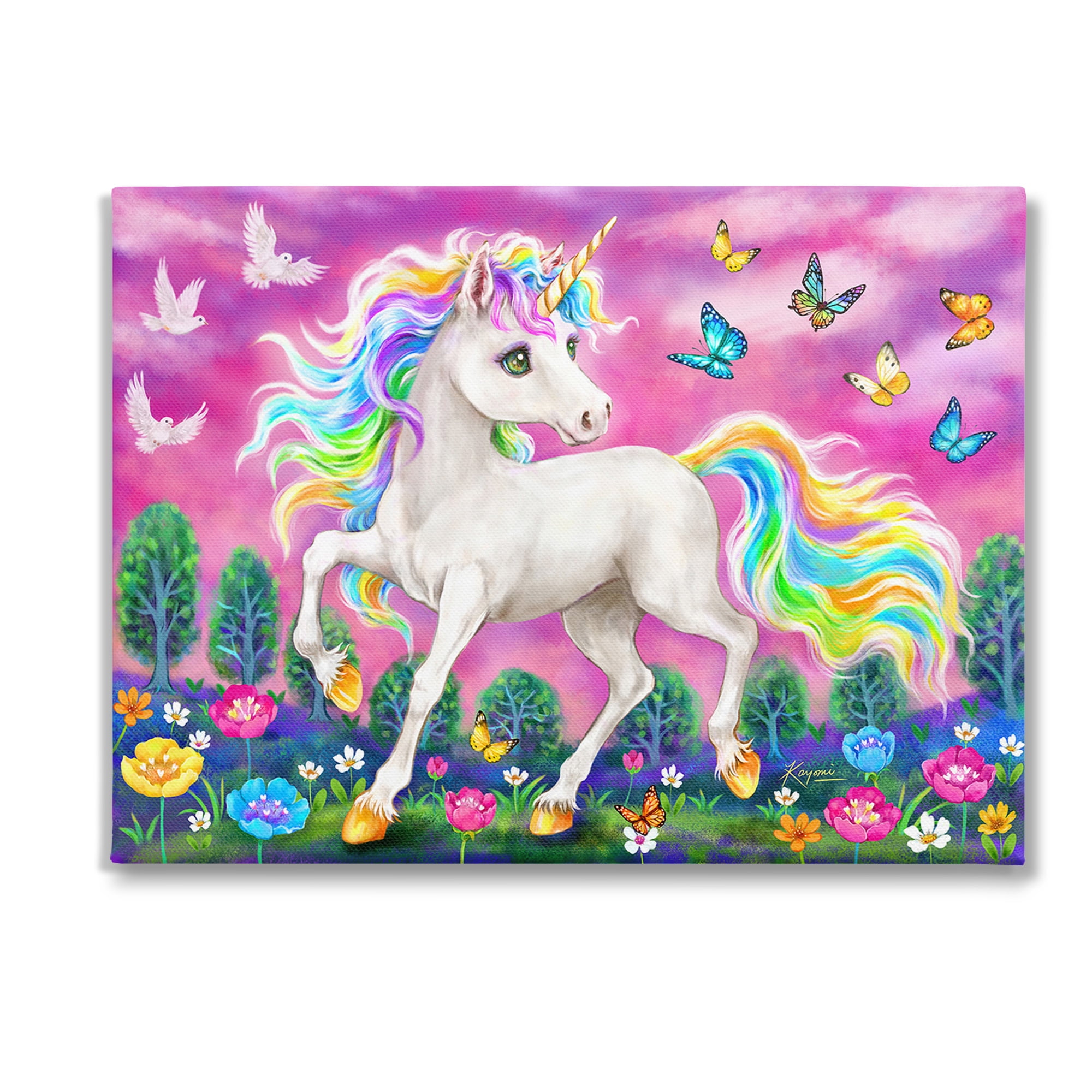Stupell Industries Unicorn in Meadow Fairy Tales & Fantasy Painting Gallery Wrapped Canvas Art Print Wall Art, 40 x 30