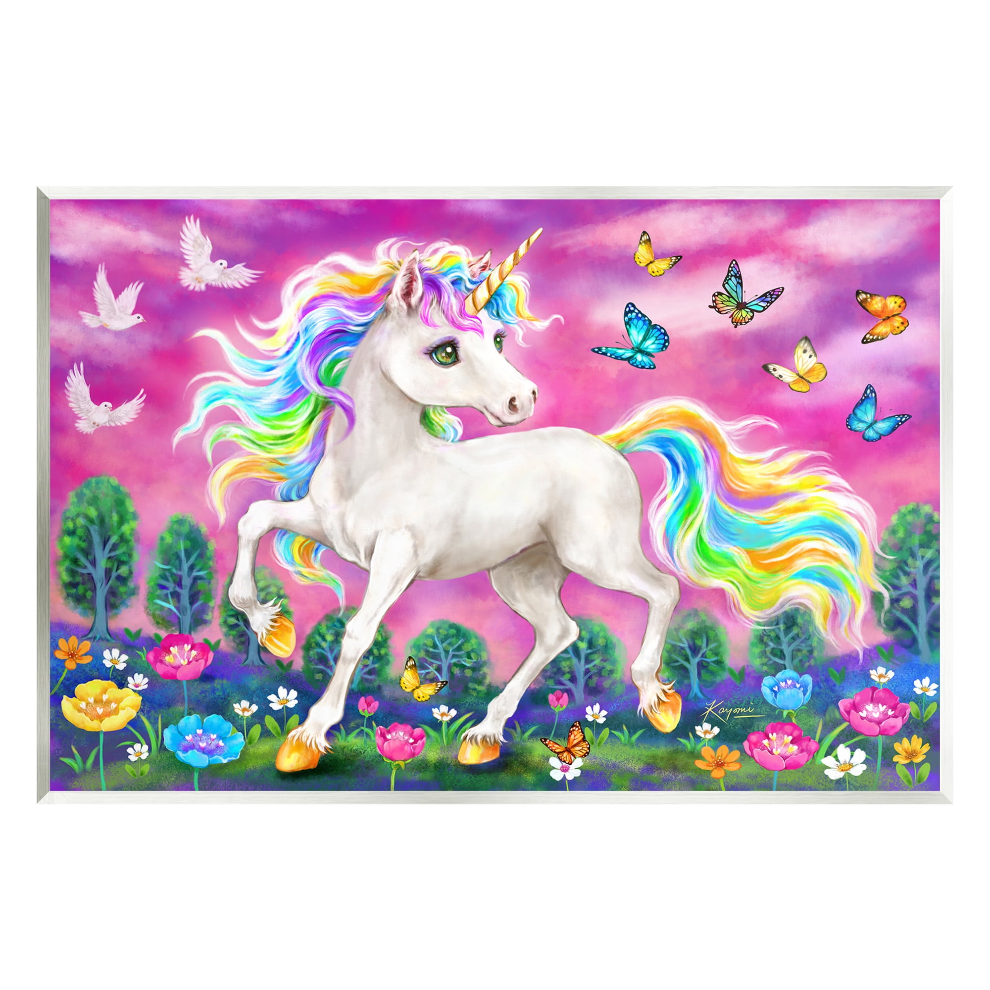 Stupell Industries Unicorn in Meadow Fairy Tales & Fantasy Painting Unframed Art Print Wall Art, 19 x 13