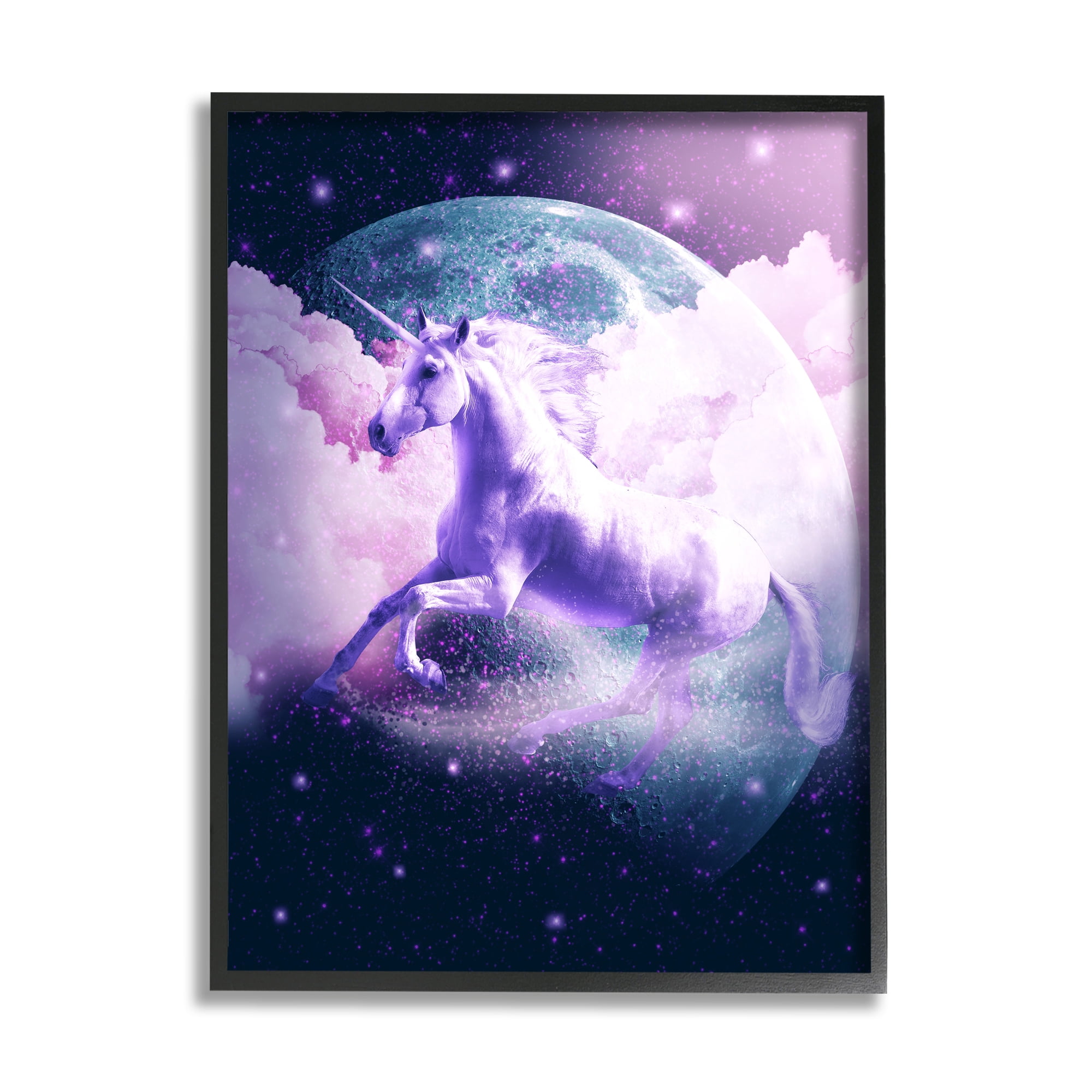 Stupell Industries Unicorn in Outer Space Fairy Tales & Fantasy Painting Black Framed Art Print Wall Art, 16 x 20