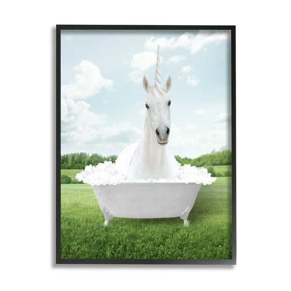 Stupell Industries Unicorn in Tub Landscape Nature Painting Black Framed Art Print Wall Art, 11 x 14