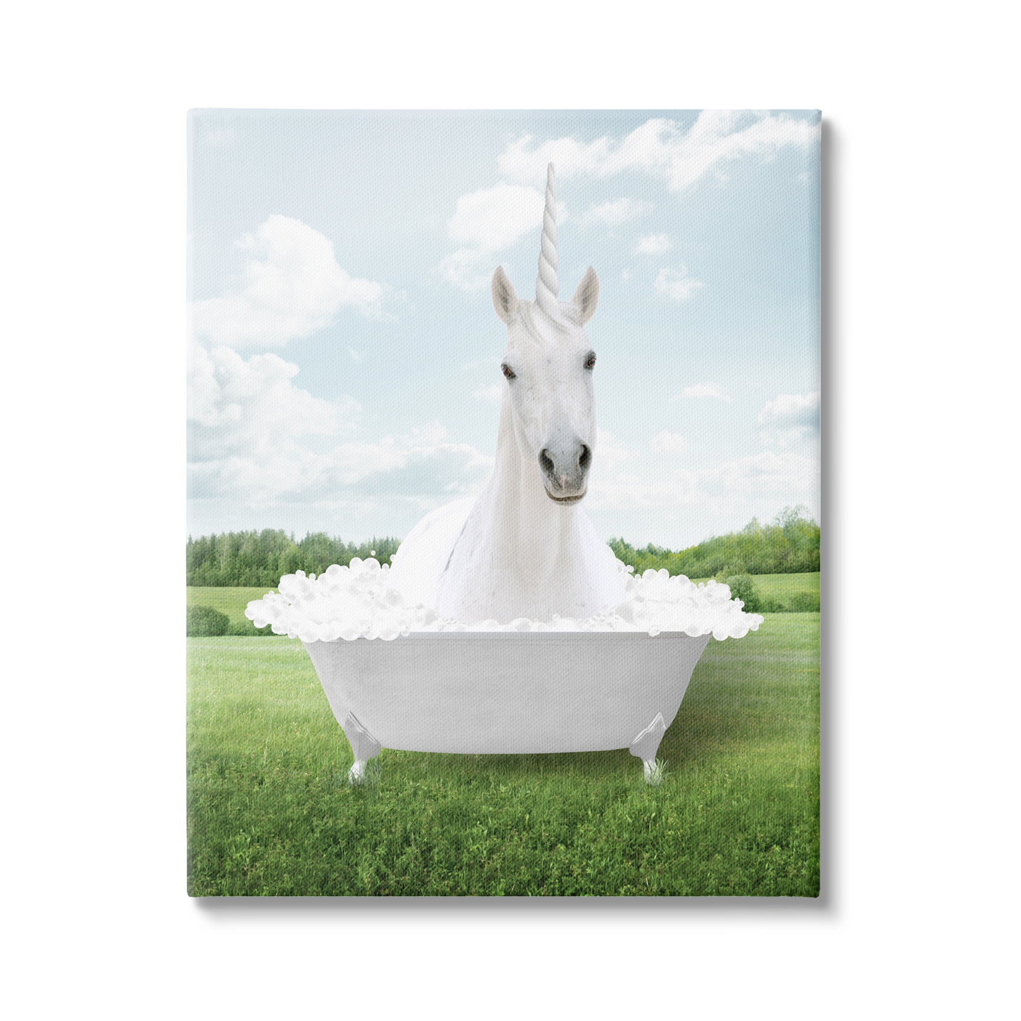 Stupell Industries Unicorn in Tub Landscape Nature Painting Gallery Wrapped Canvas Print Wall Art, 30 x 40
