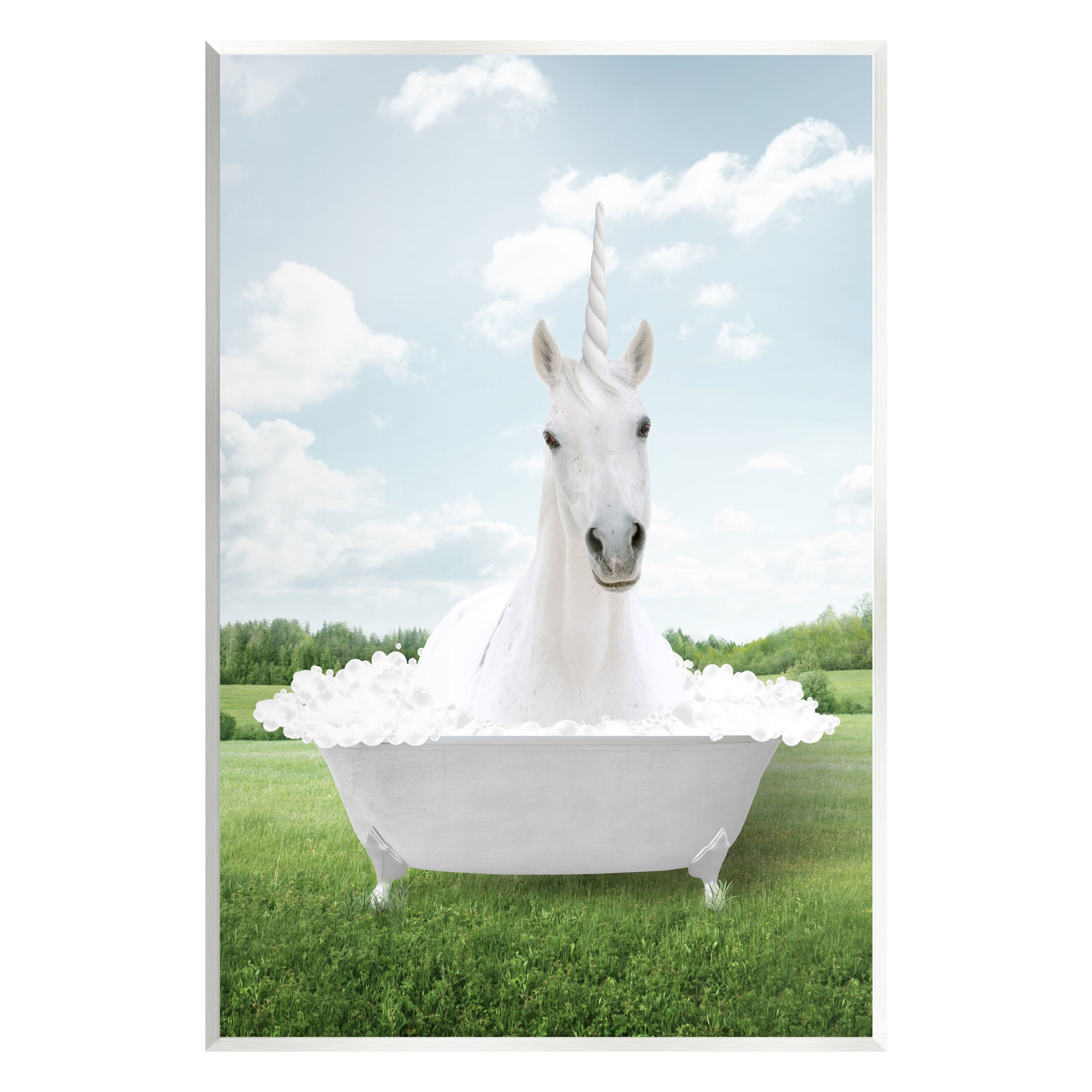 Stupell Industries Unicorn in Tub Landscape Nature Painting Unframed Art Print Wall Art, 13 x 19