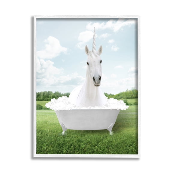 Stupell Industries Unicorn in Tub Landscape Nature Painting White Framed Art Print Wall Art, 24 x 30