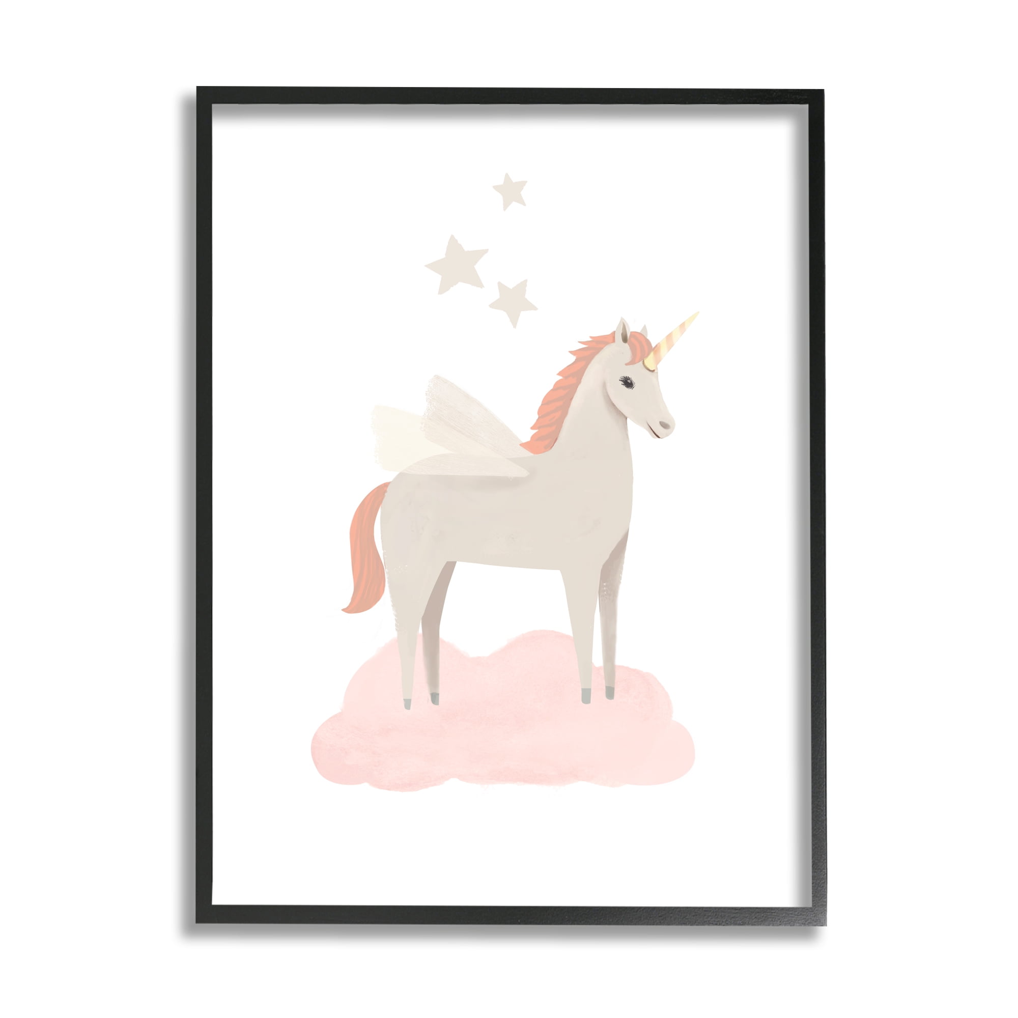 Stupell Industries Unicorn on Pink Cloud Fairy Tales & Fantasy Painting Black Framed Art Print Wall Art, 16 x 20