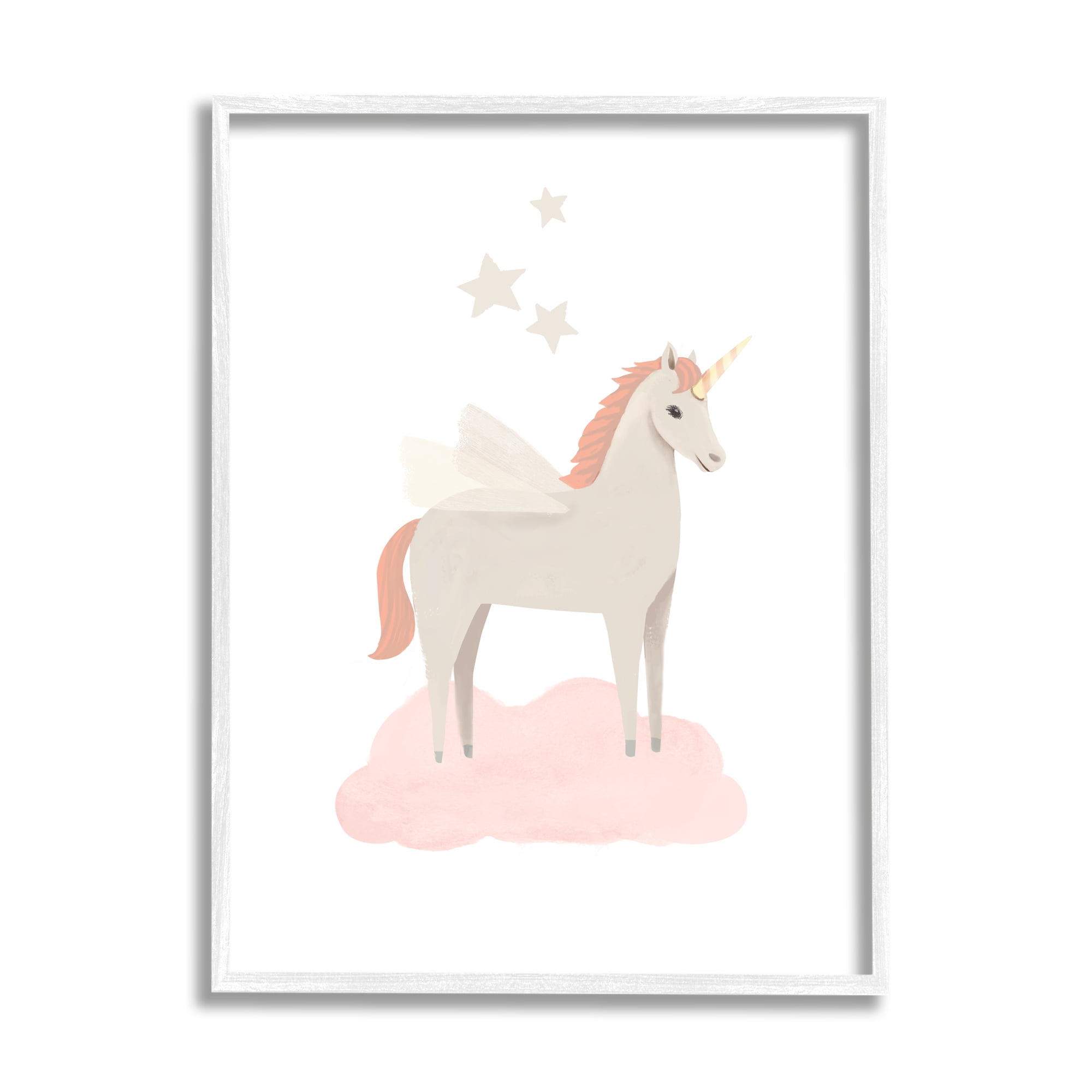 Stupell Industries Unicorn on Pink Cloud Fairy Tales & Fantasy Painting White Framed Art Print Wall Art, 11 x 14