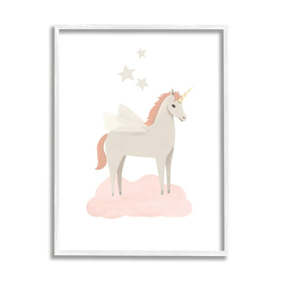 Stupell Industries Unicorn on Pink Cloud Fairy Tales & Fantasy Painting White Framed Art Print Wall Art, 16 x 20