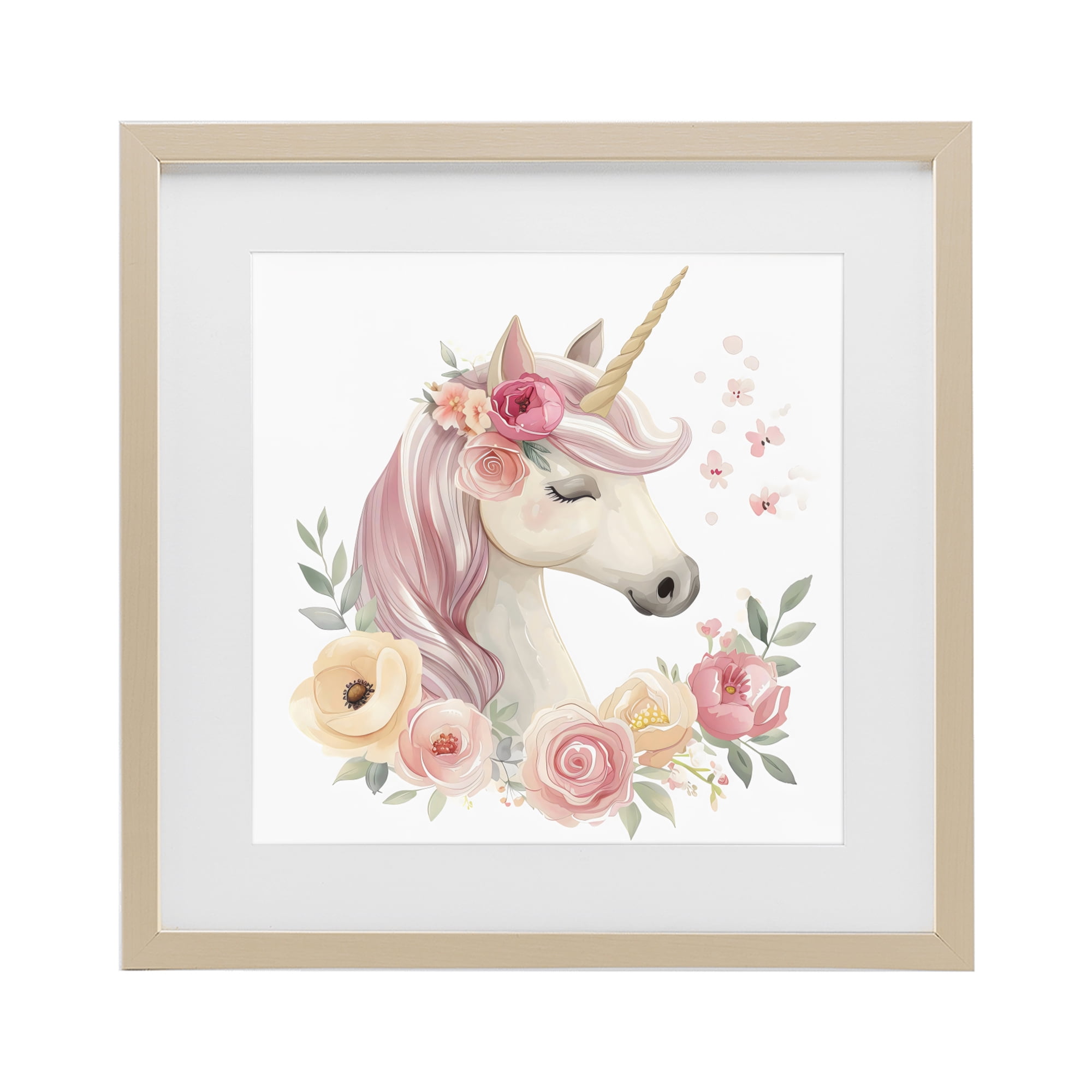 Stupell Industries Unicorn with Floral Wreath Birch Framed Print Under Glass, design by Creative Studio