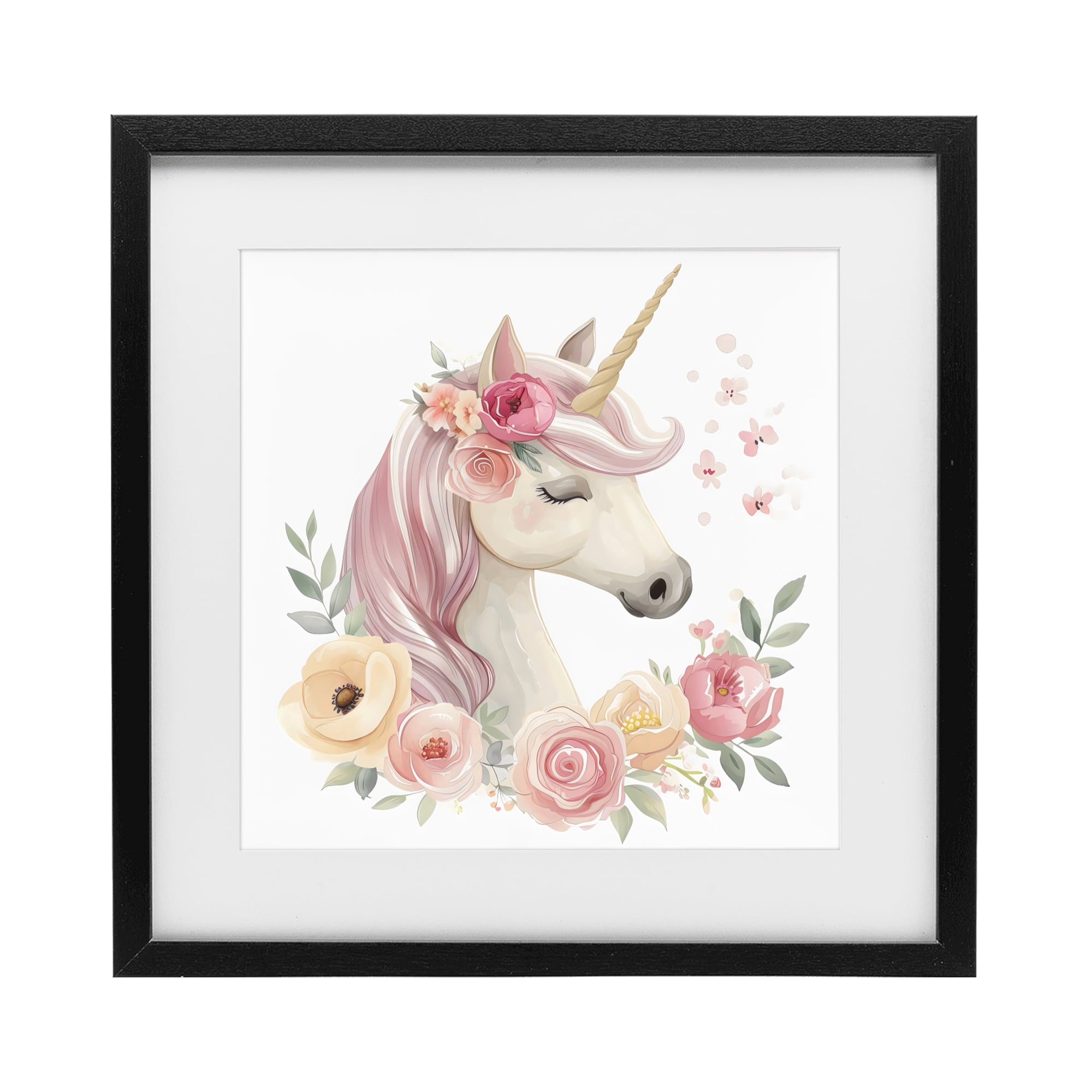 Stupell Industries Unicorn with Floral Wreath Black Framed Print Under Glass, design by Creative Studio