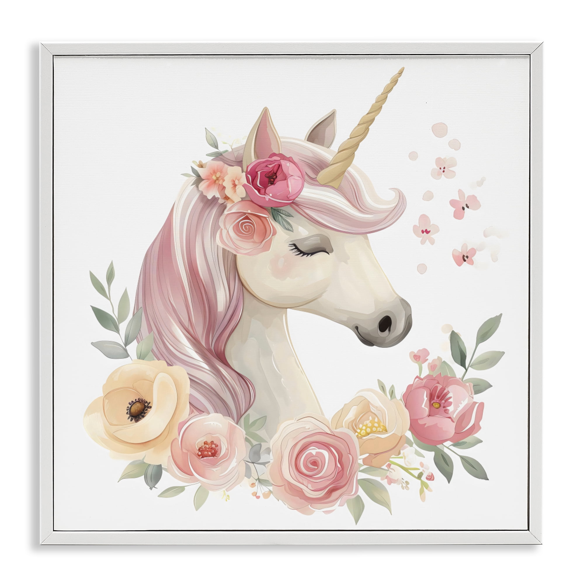 Stupell Industries Unicorn with Floral Wreath White Framed Giclee Art, design by Creative Studio