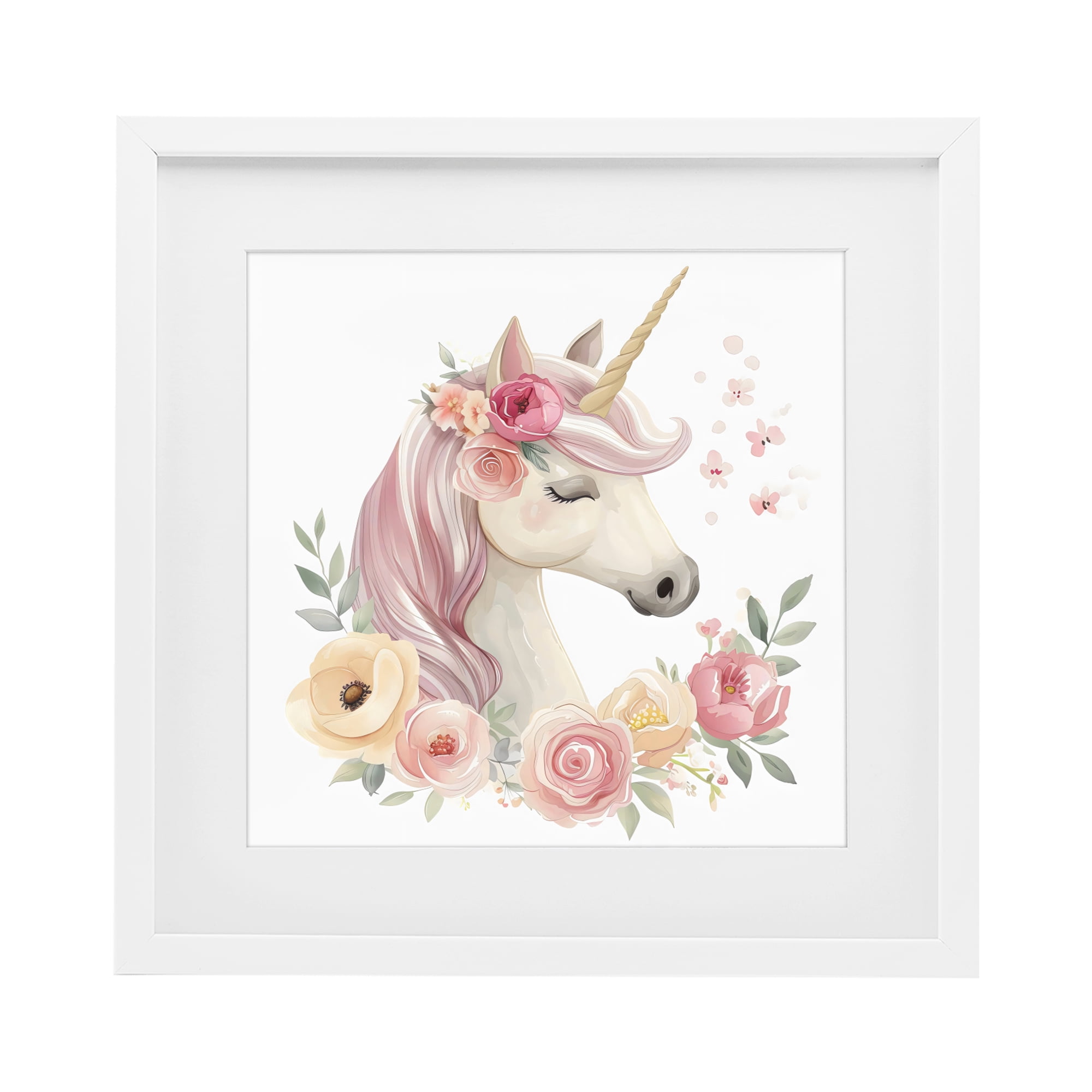 Stupell Industries Unicorn with Floral Wreath White Framed Print Under Glass, design by Creative Studio