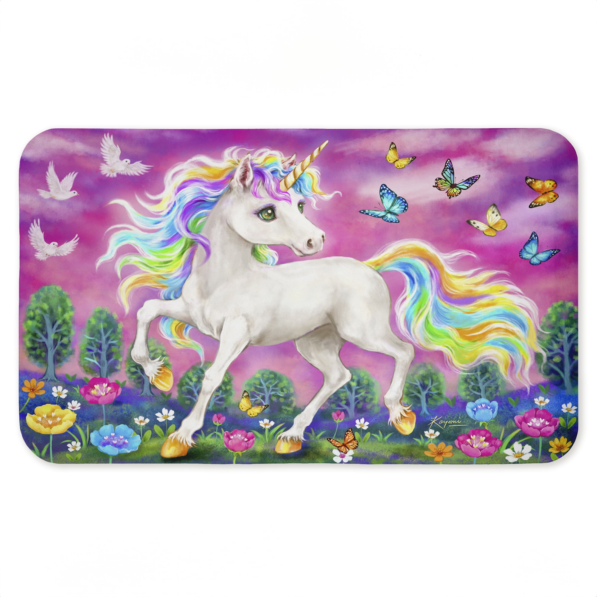 Stupell Industries Unicorn with Fluttering Butterflies Printed Anti-Fatigue Floor Mat, design by Kayomi Harai