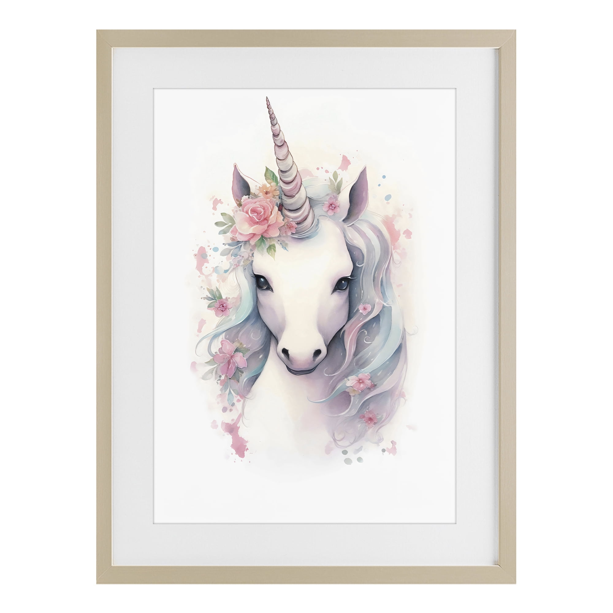 Stupell Industries Unicorn with Pink Flower Crown Birch Framed Print Under Glass, design by Creative Studio