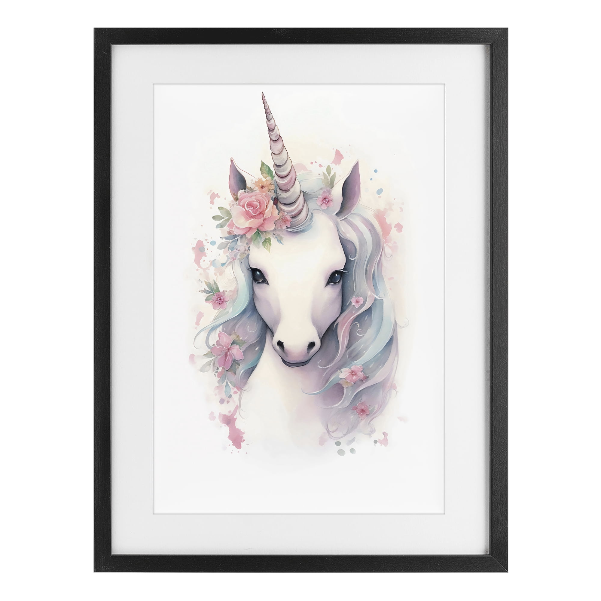 Stupell Industries Unicorn with Pink Flower Crown Black Framed Print Under Glass, design by Creative Studio